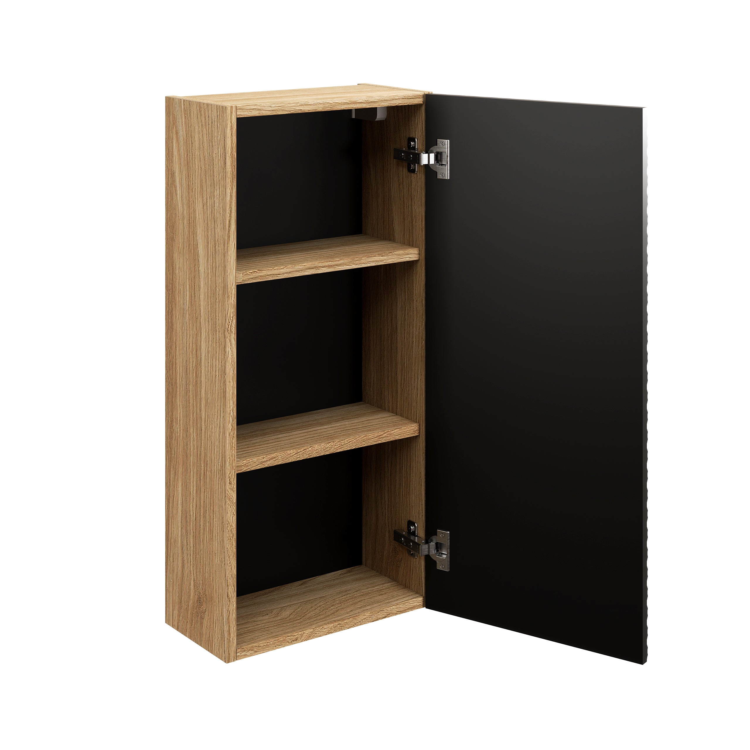 Ocean Wall Cabinet 1-Door – Black Matt / Oiled Oak, 35 cm