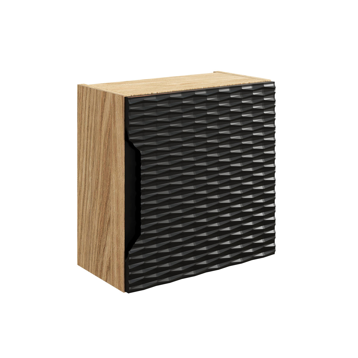 Ocean Qubik Wall Cabinet 1-Door – Black Matt / Oiled Oak, 35x35 cm