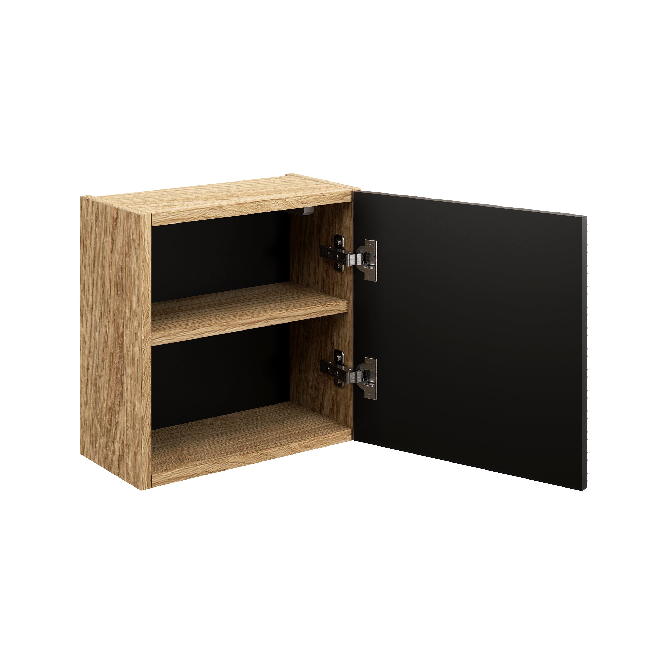 Ocean Qubik Wall Cabinet 1-Door – Black Matt / Oiled Oak, 35x35 cm