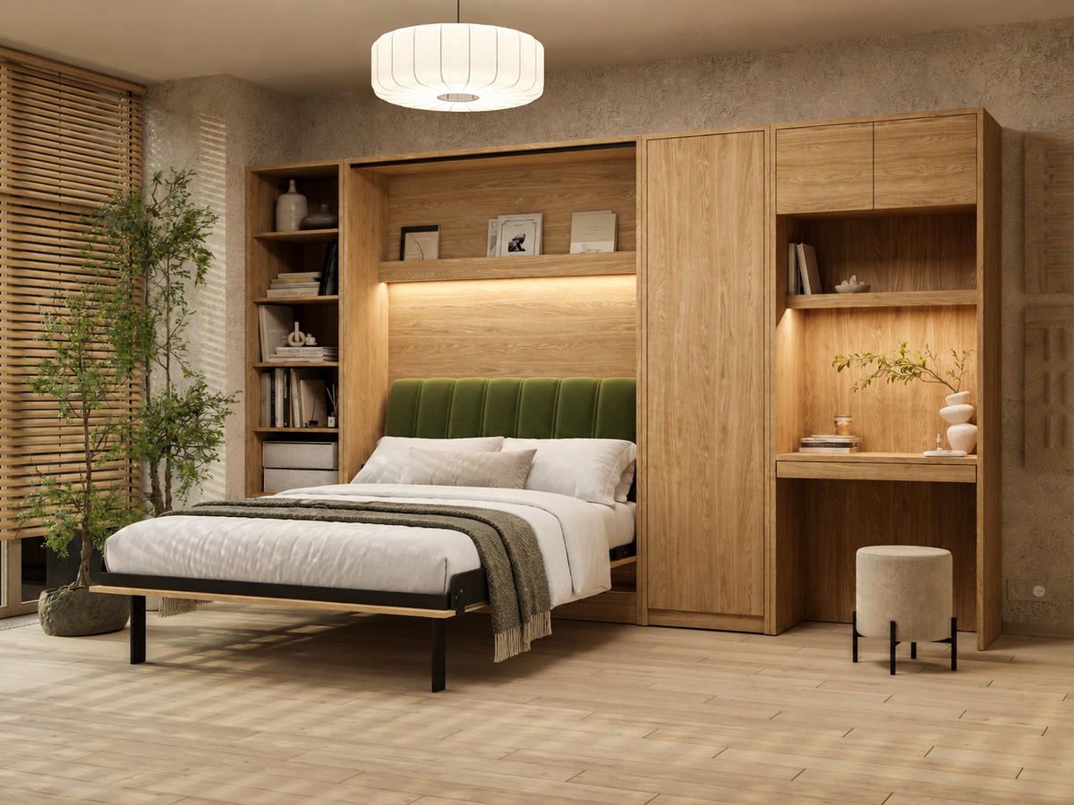 Customizable Genius COMFORT Murphy Bed Furniture Set 140 × 200 cm – Oiled Oak