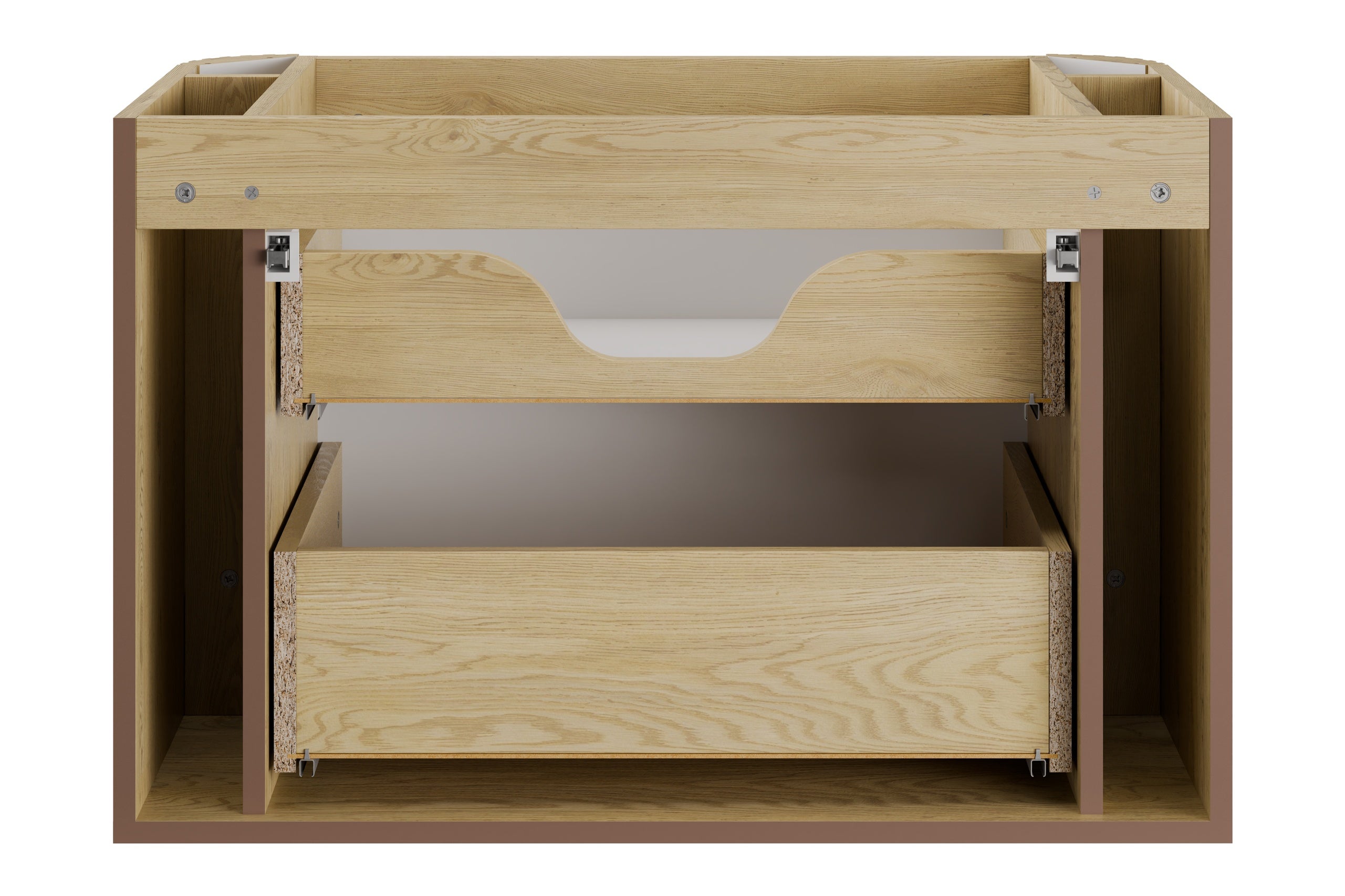 Ovalia Cremona vanity unit 80cm – rear view showing wall-mounting system and drawer mechanism