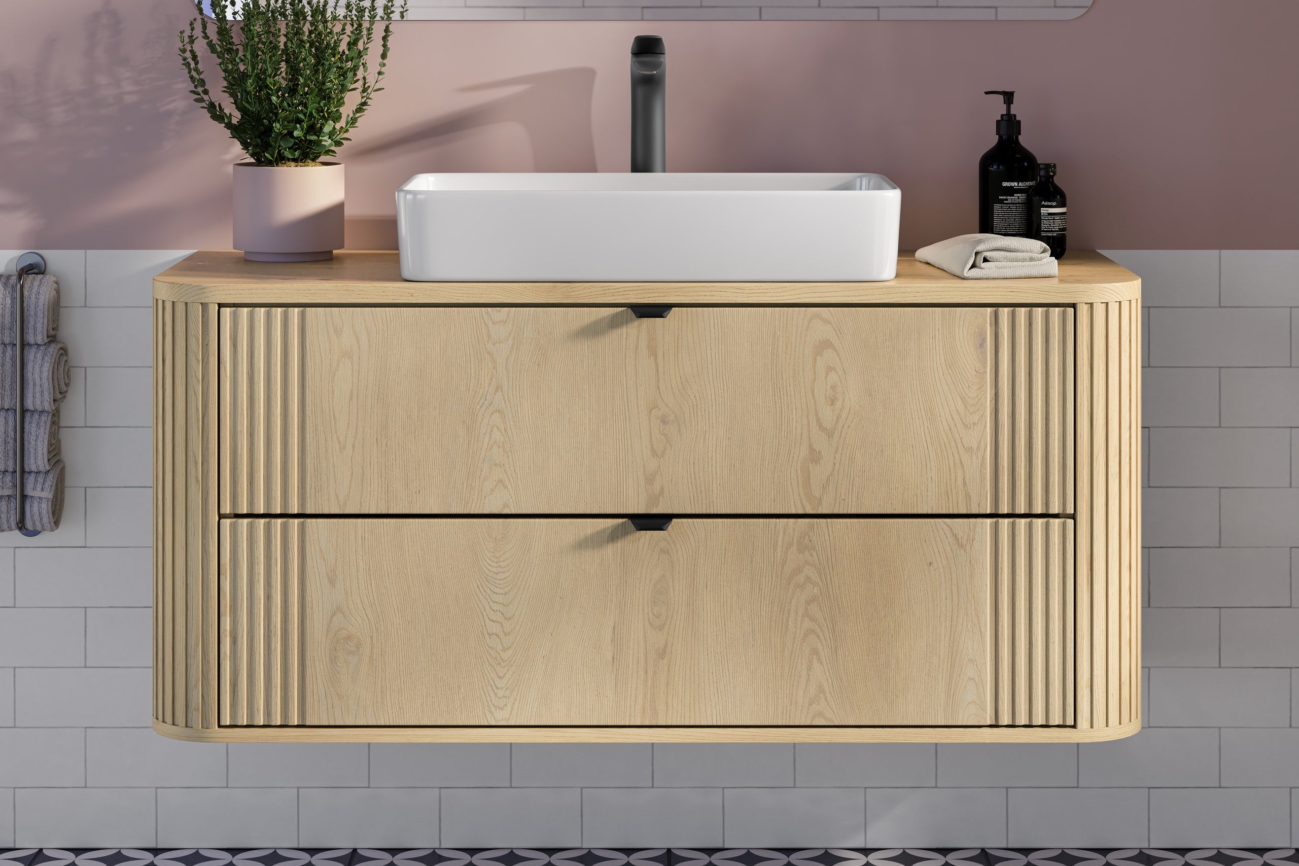 Ovalia Cremona Vanity Unit 80 / 100 / 120 cm  – Cremona Oak, 2 Drawers – Configure Your Bathroom