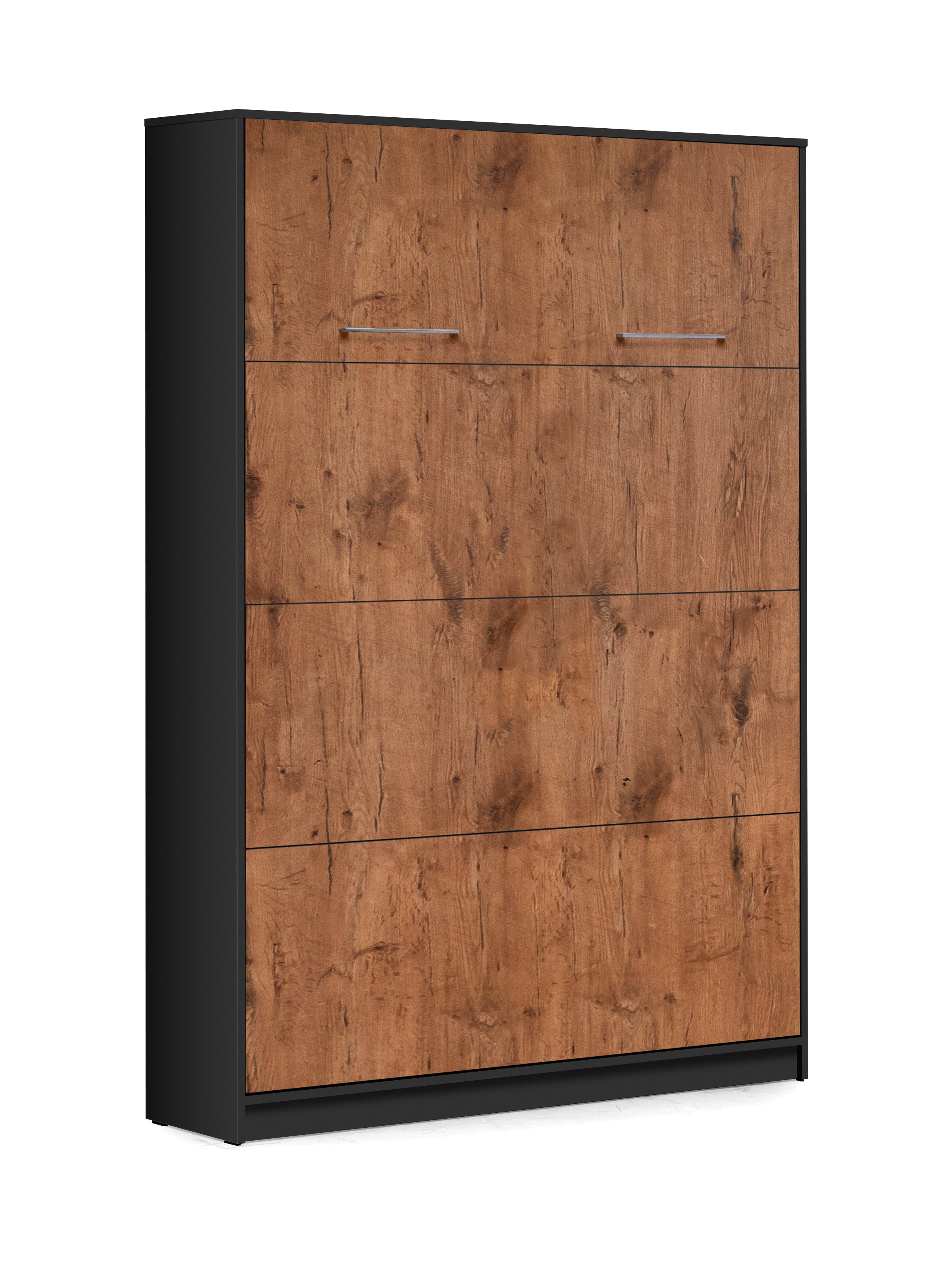 NE Murphy Bed Vertical Black and Lancelot Oak 90,120,140 x 200 cm