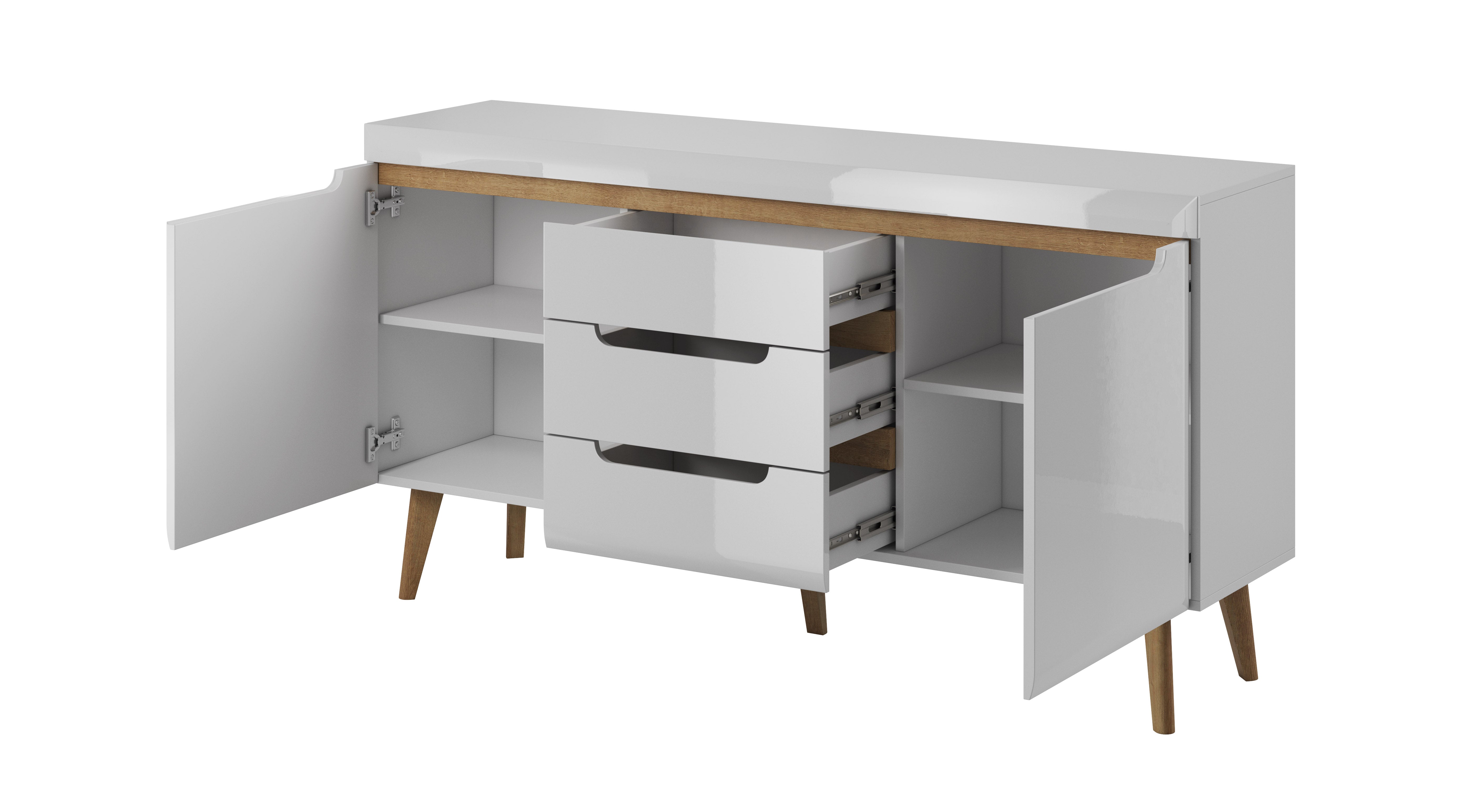 Nordi Chest of Drawers White - Scandic Style whit Two Push to Open System Doors and Three Drawers