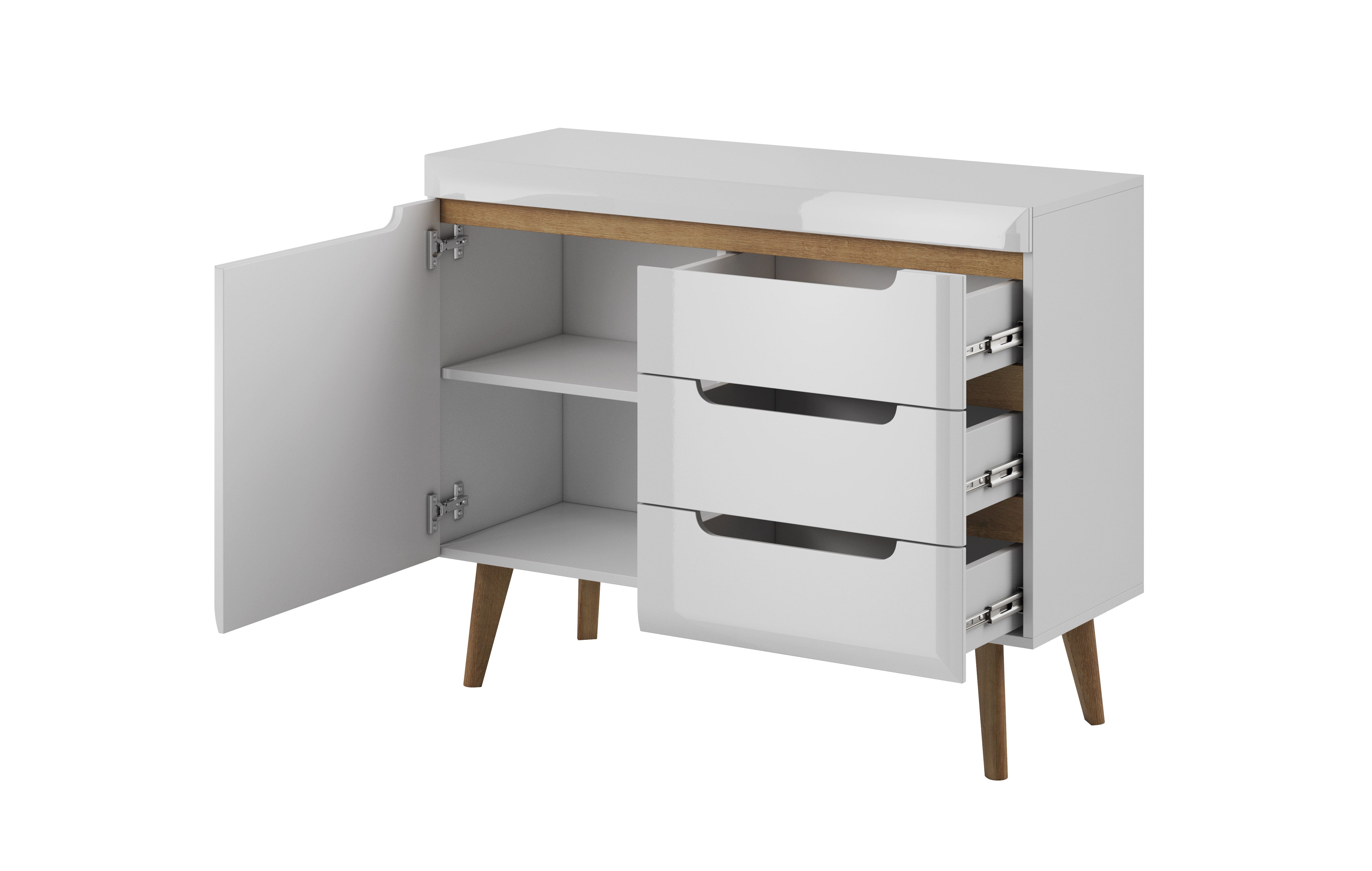 Nordi Chest of Drawers White- Scandic Style whit One Push to Open System Doors and Three Drawers