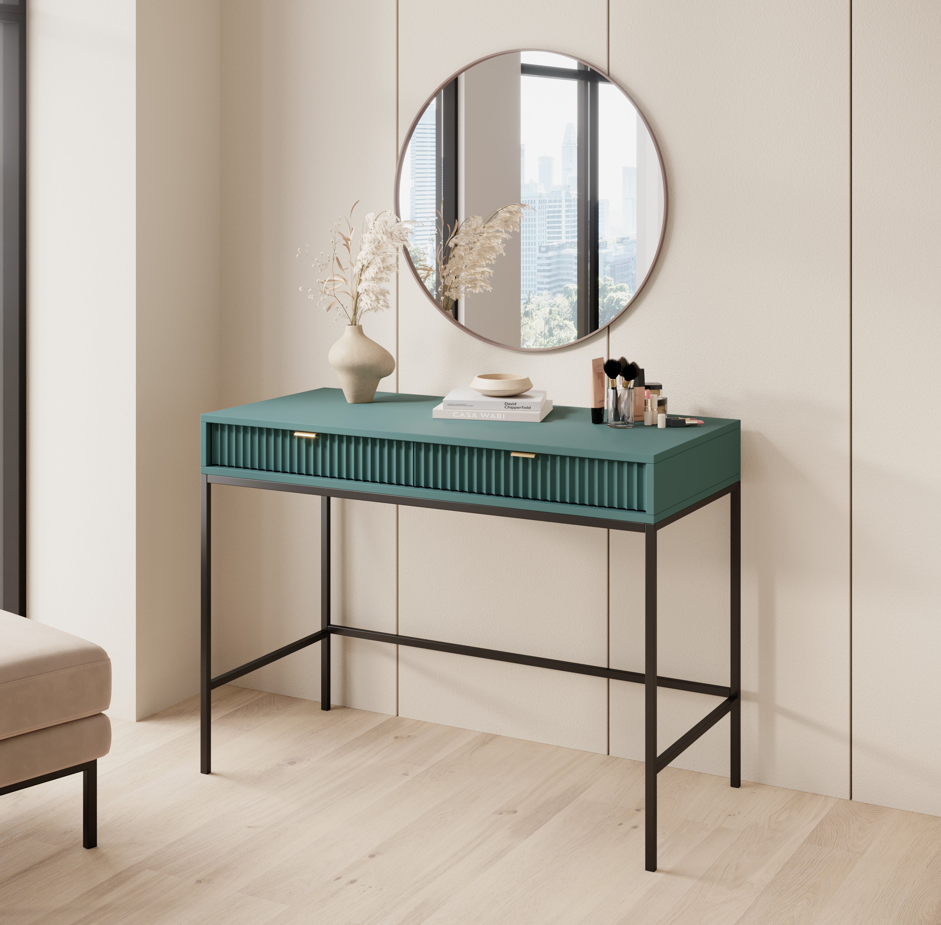 Nova Vanity Table Labrador Green - A Fusion of Modern Elegance and Practical Storage