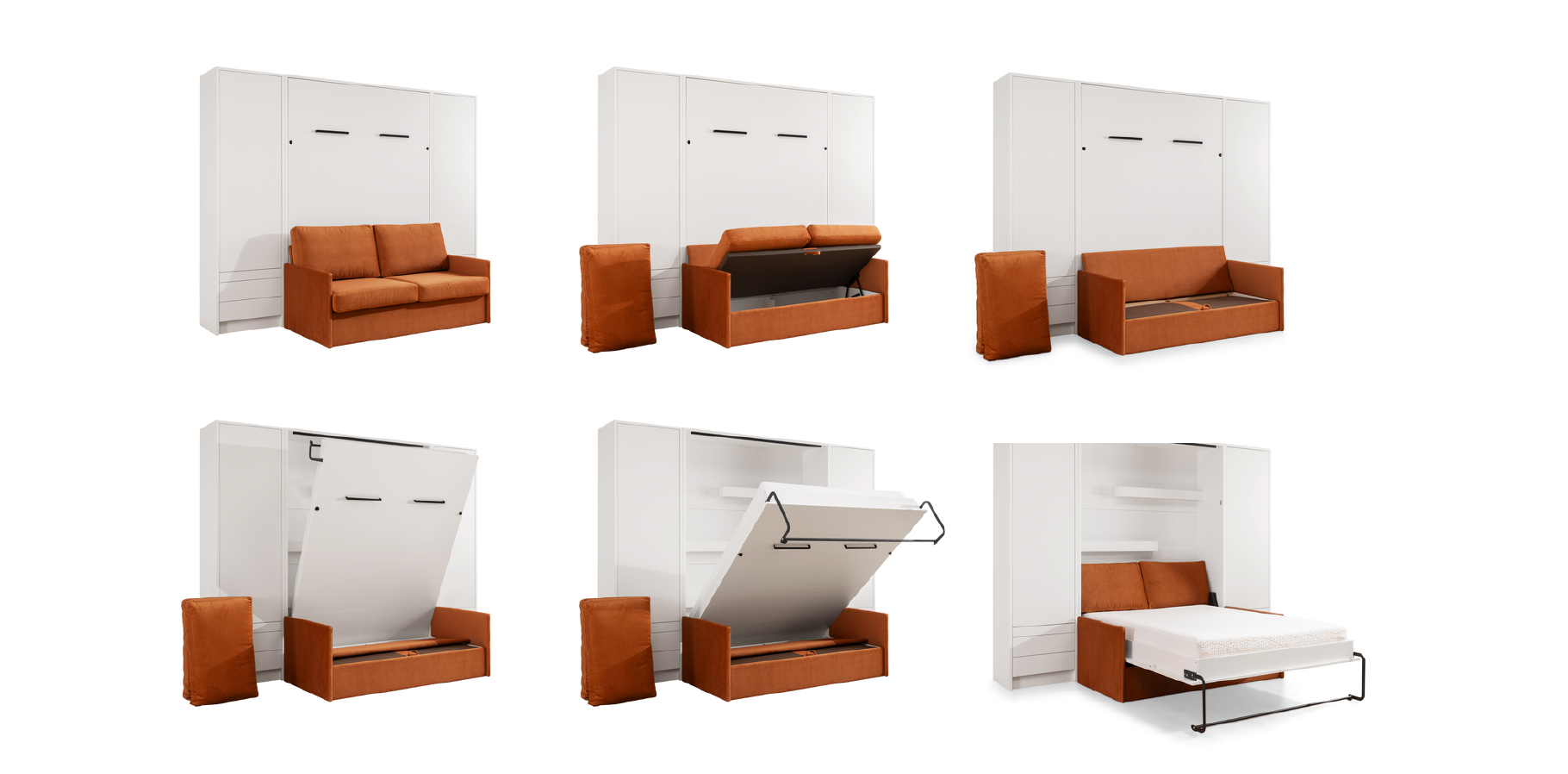 Genius Murphy Bed with Sofa White Matte 160 x 200 cm and LED Lighting