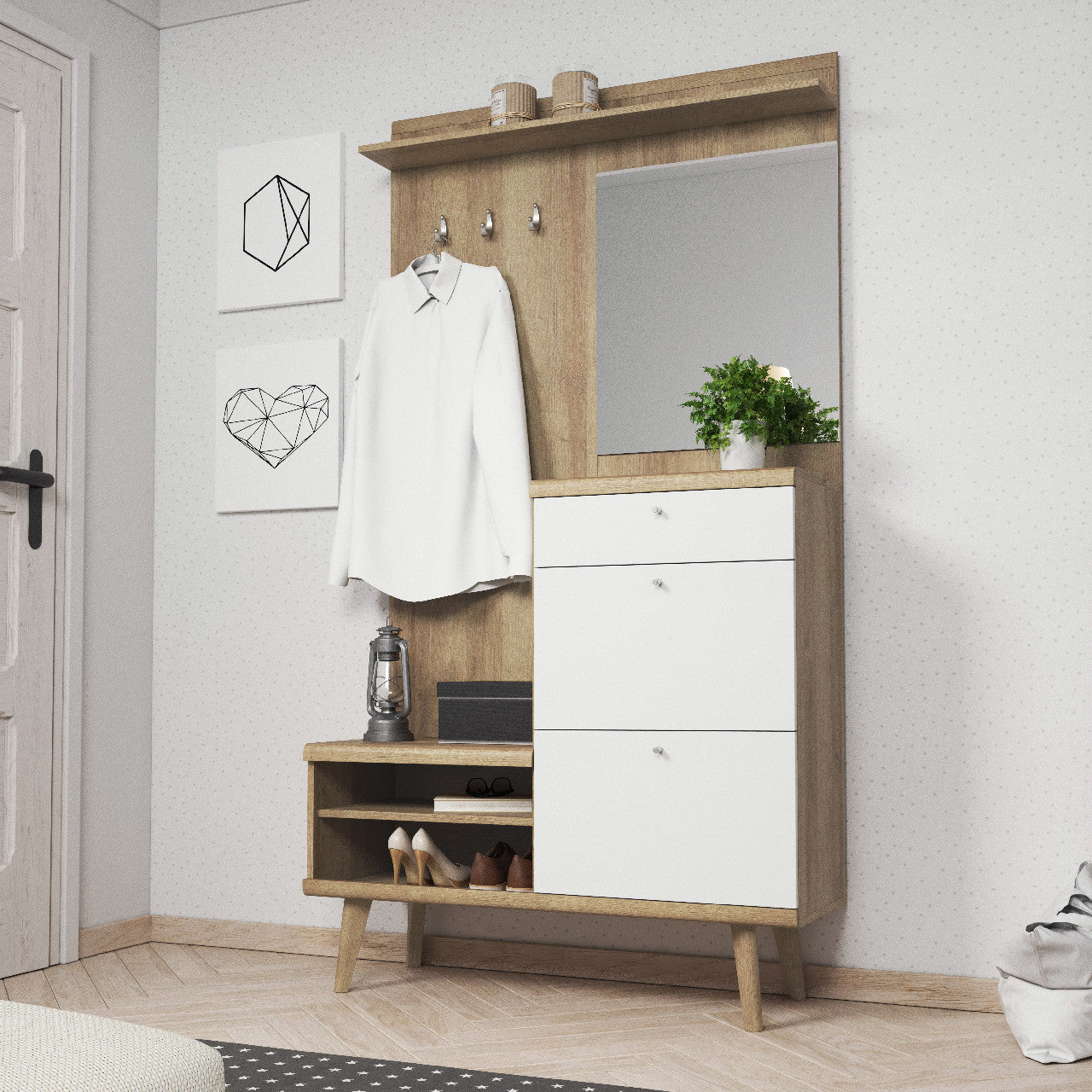 PRIMO 12 Hallway Wardrobe Riviera Oak / White