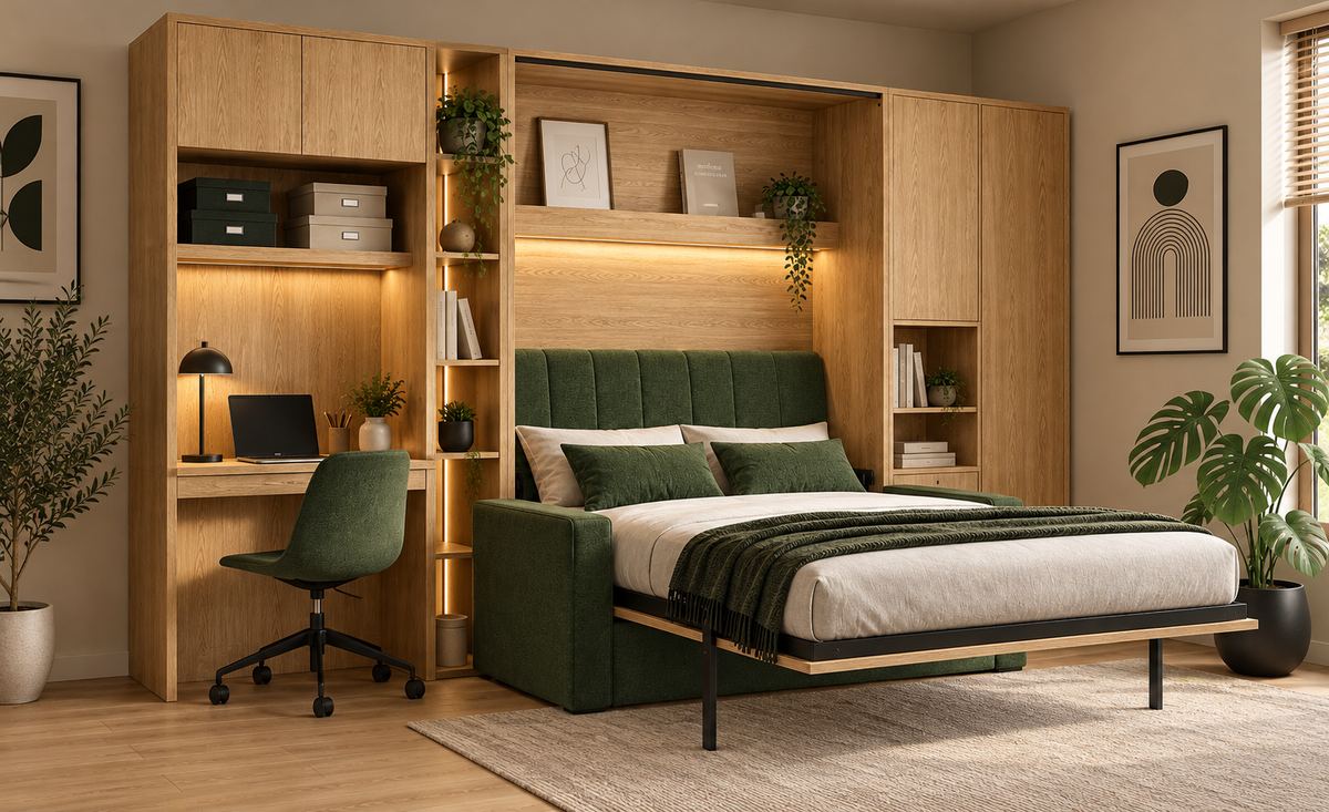 Customizable Genius Comfort Murphy Bed with Sofa 140 x 200 cm – Oiled Oak