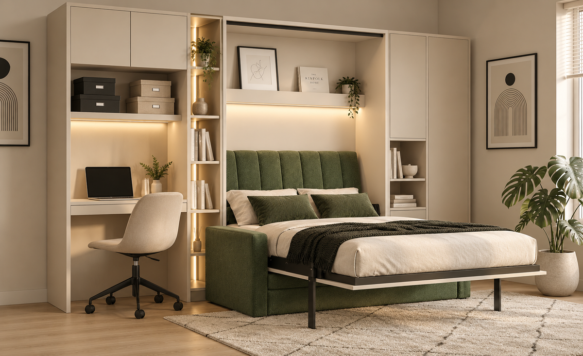 Customizable Genius Comfort Murphy Bed with Sofa 140 x 200 cm – Cashmere