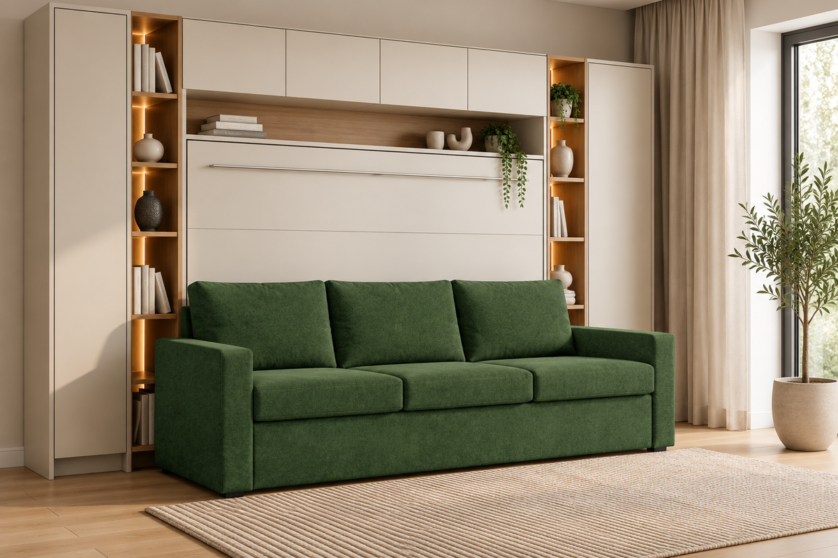 Genius Comfort Horizontal Murphy Bed with Sofa 120x200 cm – Cashmere