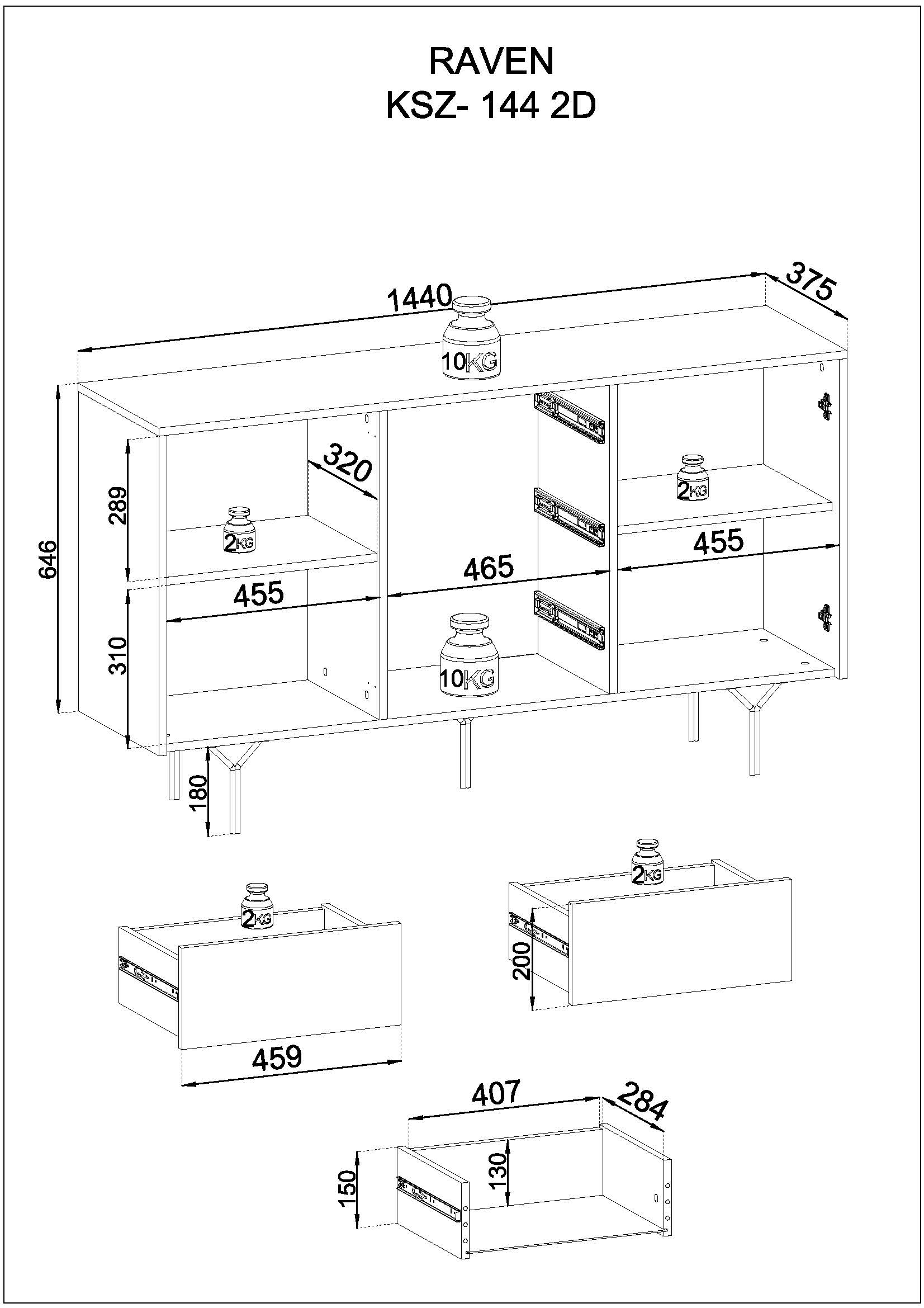 Raven Dresser - Modern Elegance with Two Door and Three Drawers