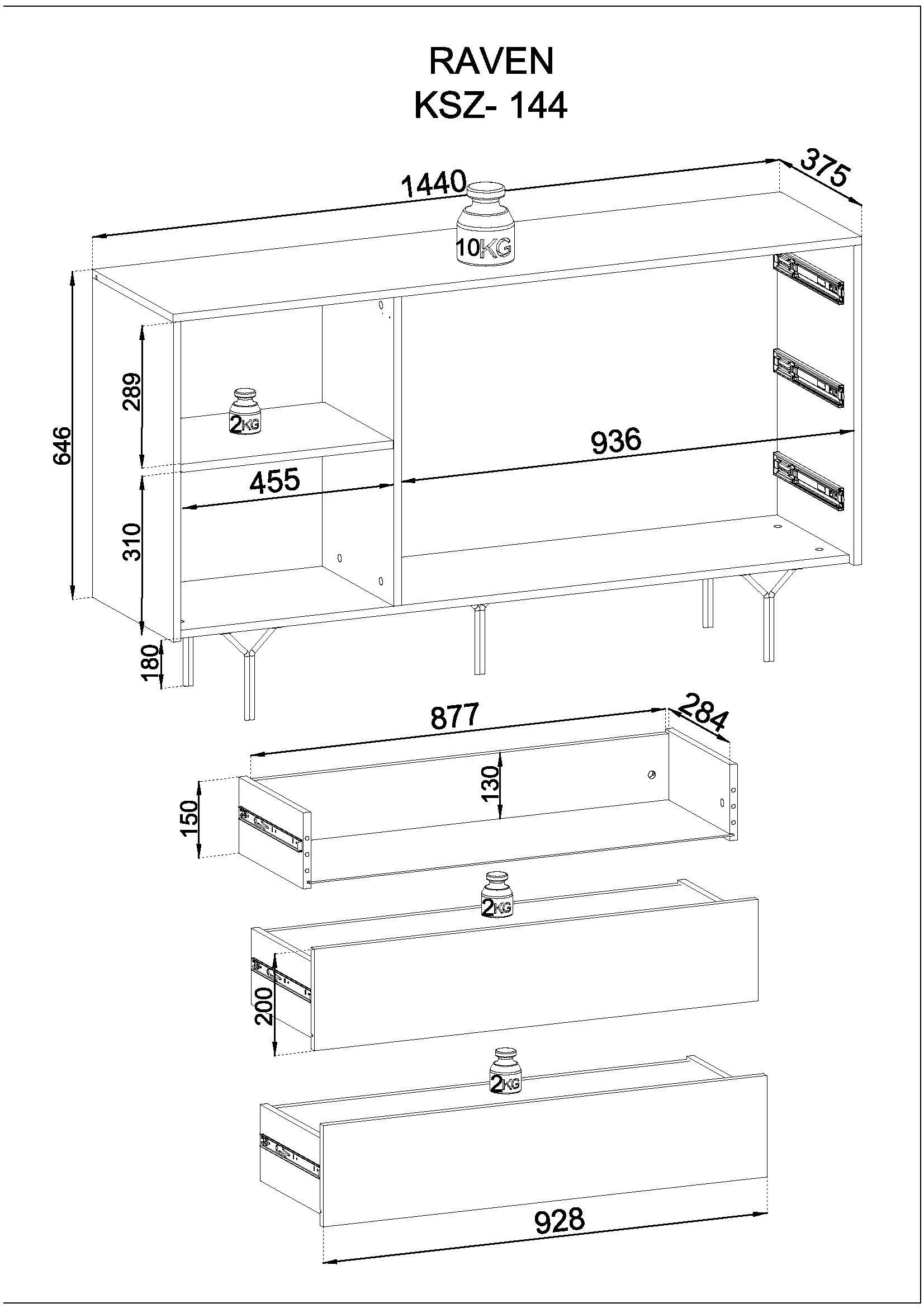 Raven Dresser - Modern Elegance with One Door and Three Long Drawers