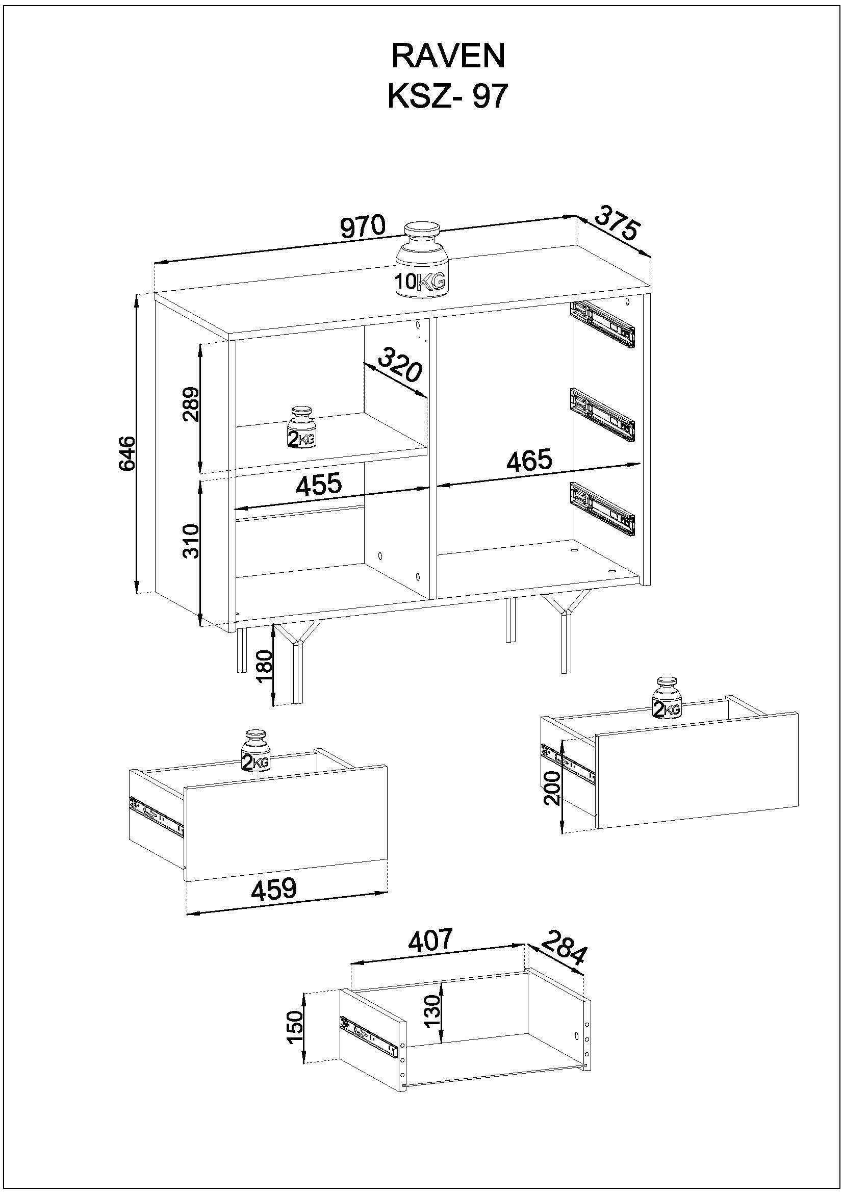 Raven Dresser - Modern Elegance with One Door and Three Drawers