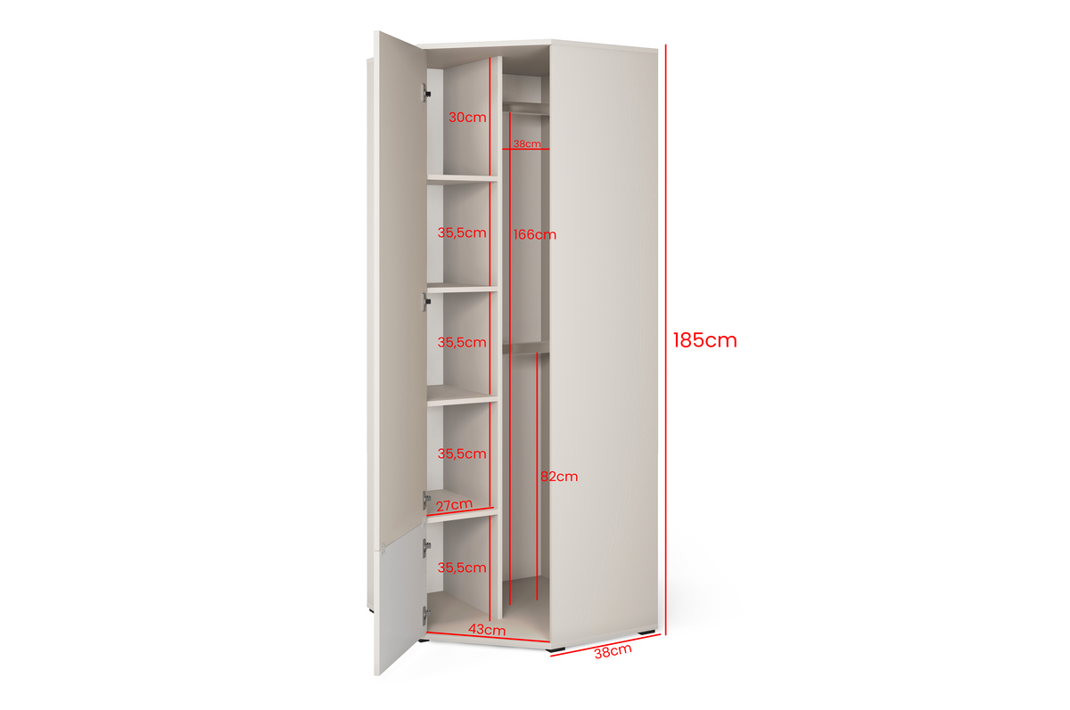 Rayo Corner Wardrobe – Cashmere, 70 cm