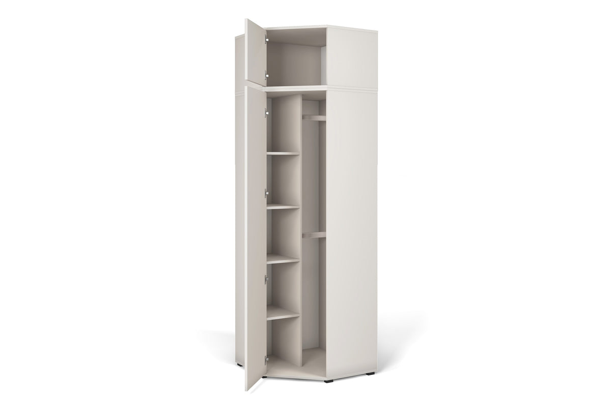 Rayo Corner Wardrobe with Top Cabinet – Cashmere, 70 cm