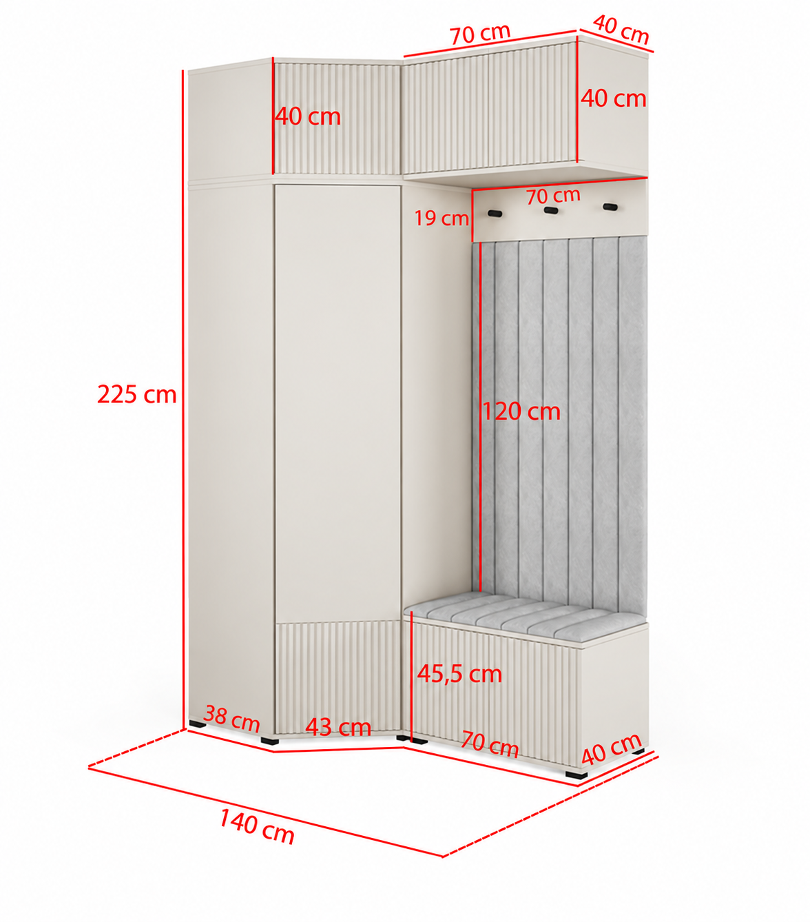 Rayo Wardrobe Set 13 – Cashmere, 140 cm