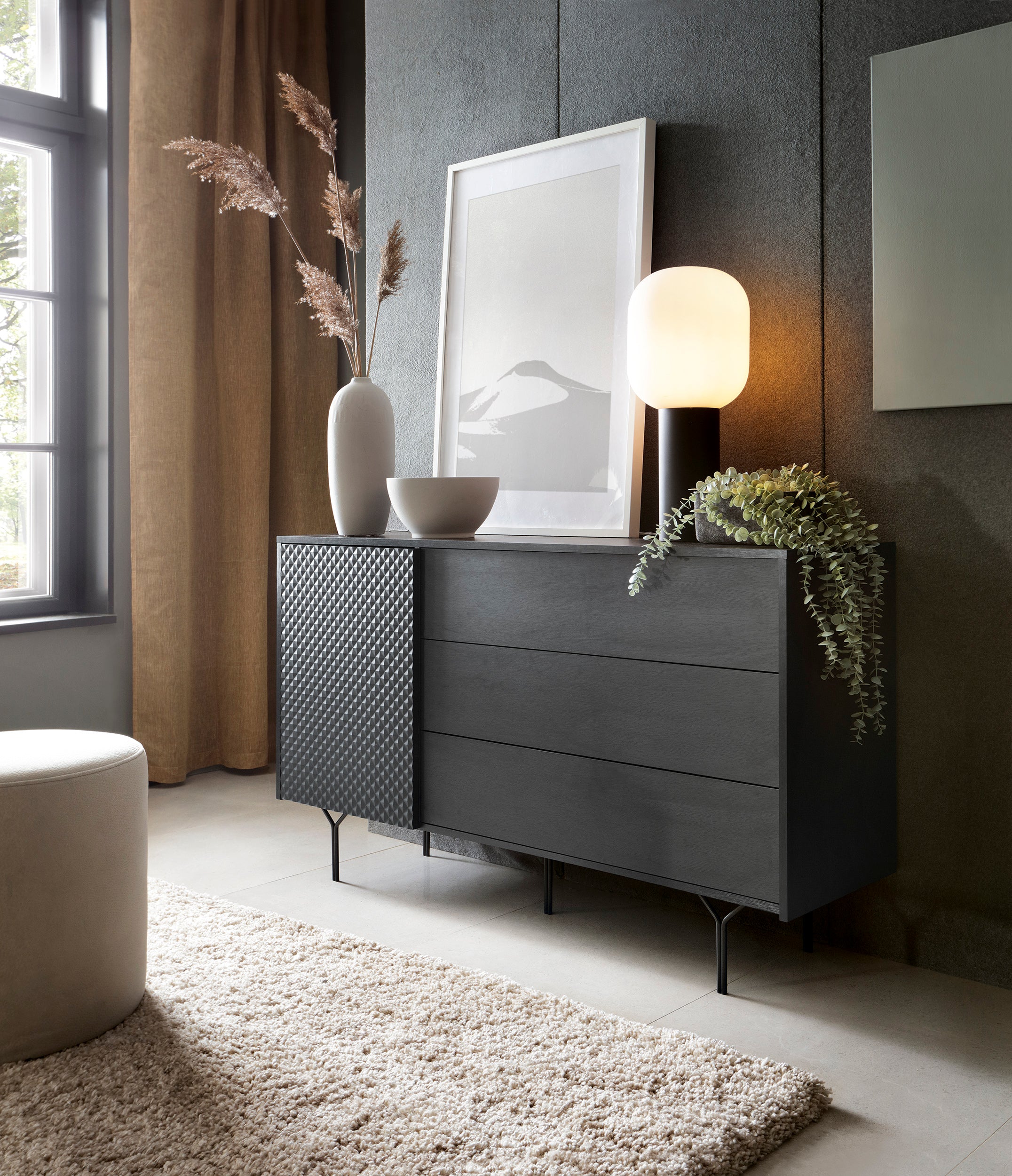 Raven Dresser - Modern Elegance with One Door and Three Long Drawers