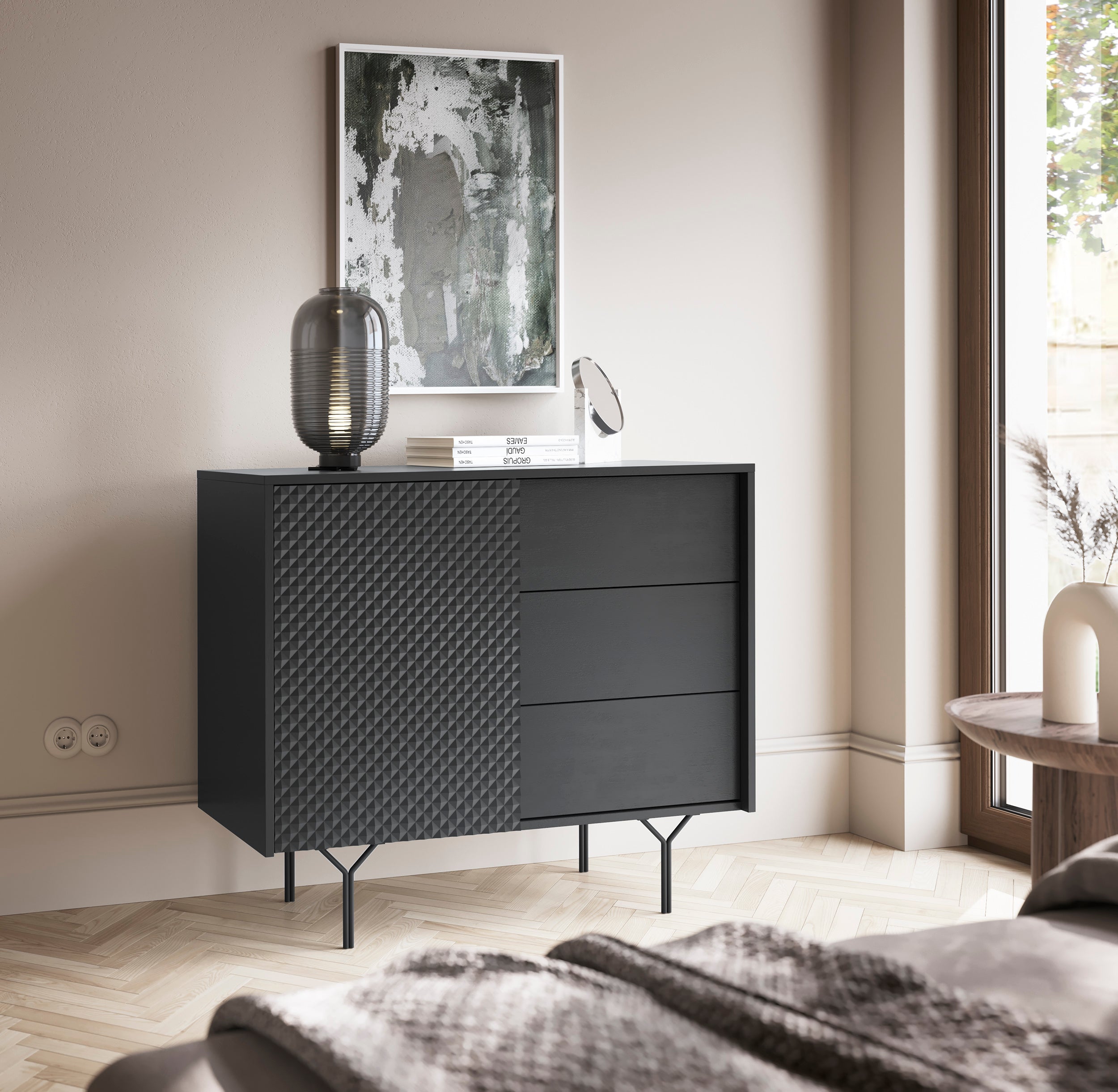 Raven Dresser - Modern Elegance with One Door and Three Drawers