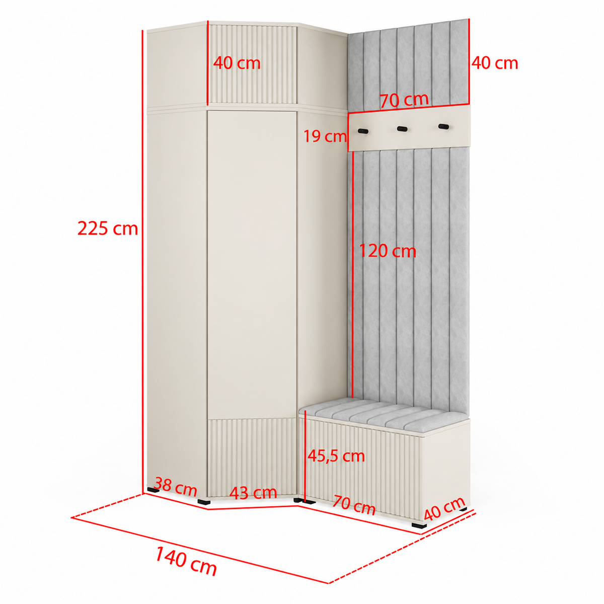 Rayo Wardrobe Set 14 – Cashmere, 140 cm