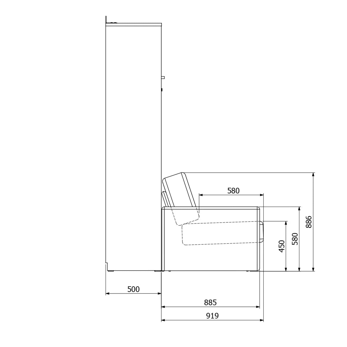 Genius Murphy Bed with Sofa White Matte 140 x 200 cm, LED Lighting
