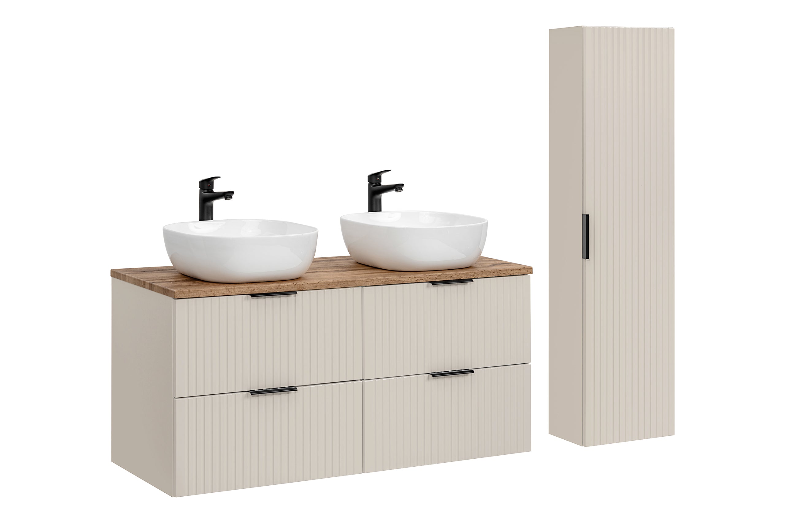 Adel Cashmere Black Handle Bathroom Set with High Cabinet 120 cm Smile SSET-ADC B WOTAN