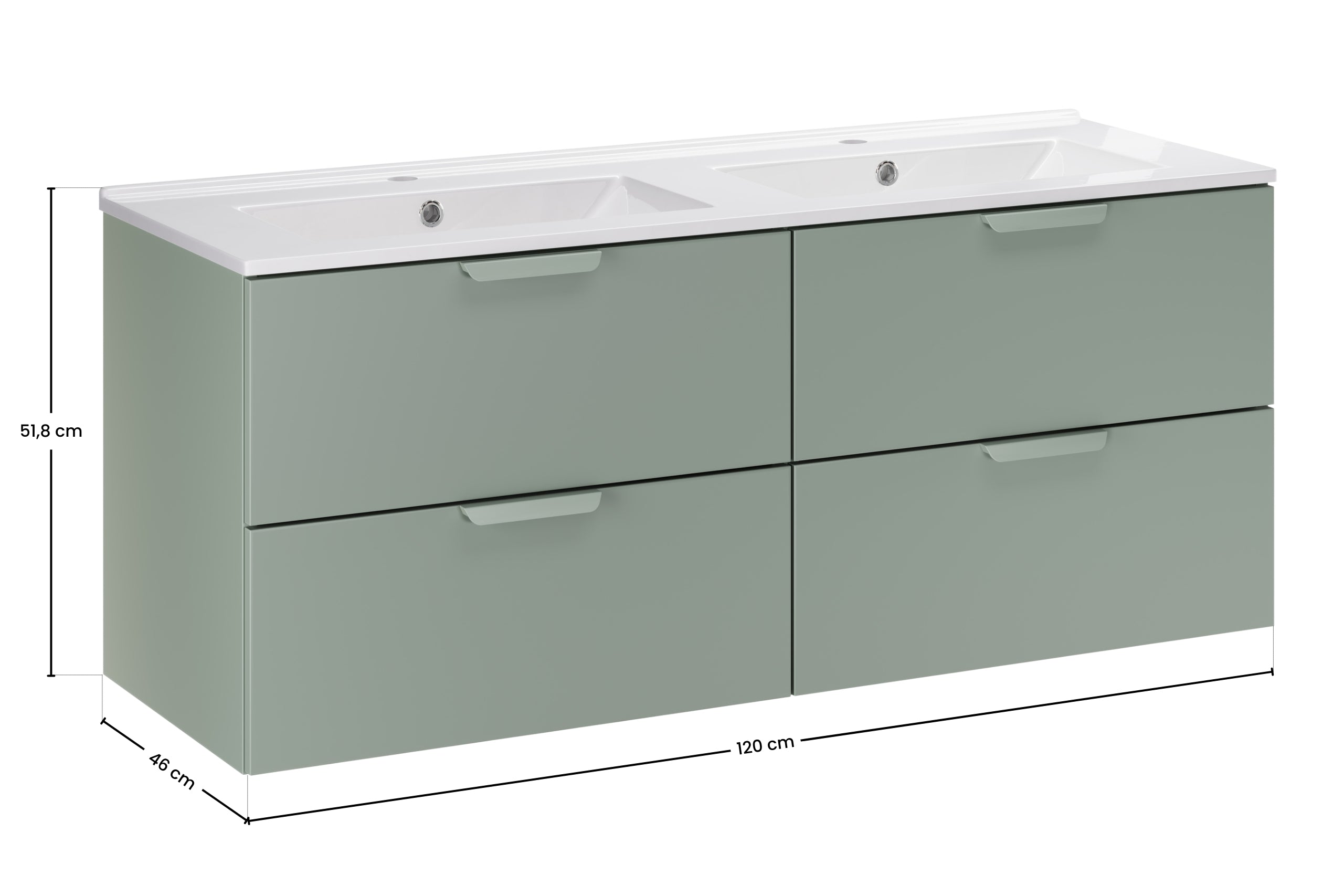 Aster Green Bathroom Vanity Unit Set – 120 cm, Aloes Matt & Cremona Oak – Configure Your Bathrom
