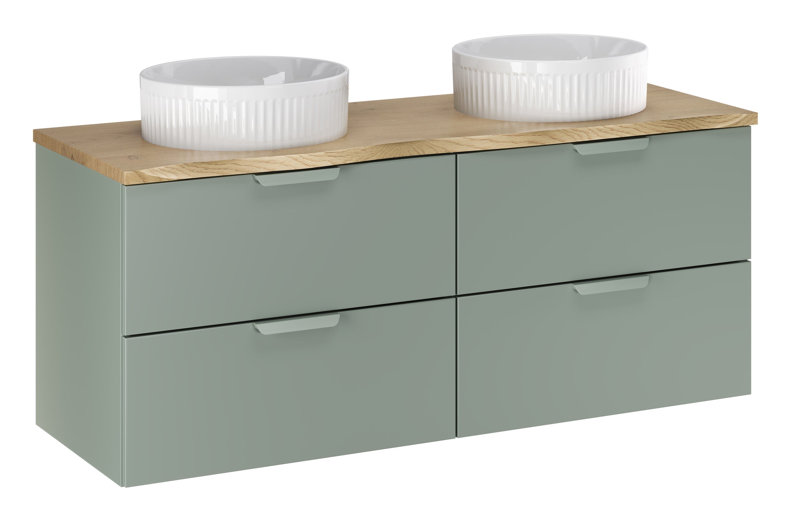 Aster Green Bathroom Vanity Unit Set – 120 cm, Aloes Matt & Cremona Oak – Configure Your Bathrom