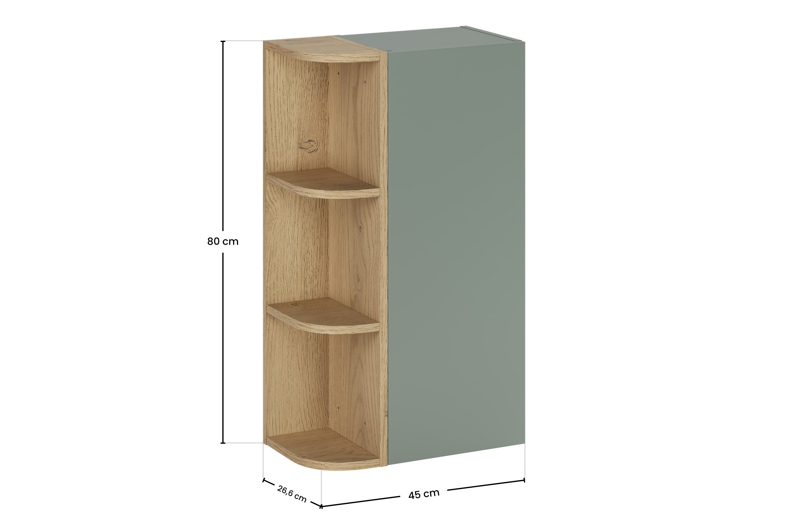 2× Aster White Wall-Hung Cabinet 1 Door + 2× Cremona UN Corner Shelf – Aloes Matt / Oak, Vertical Set