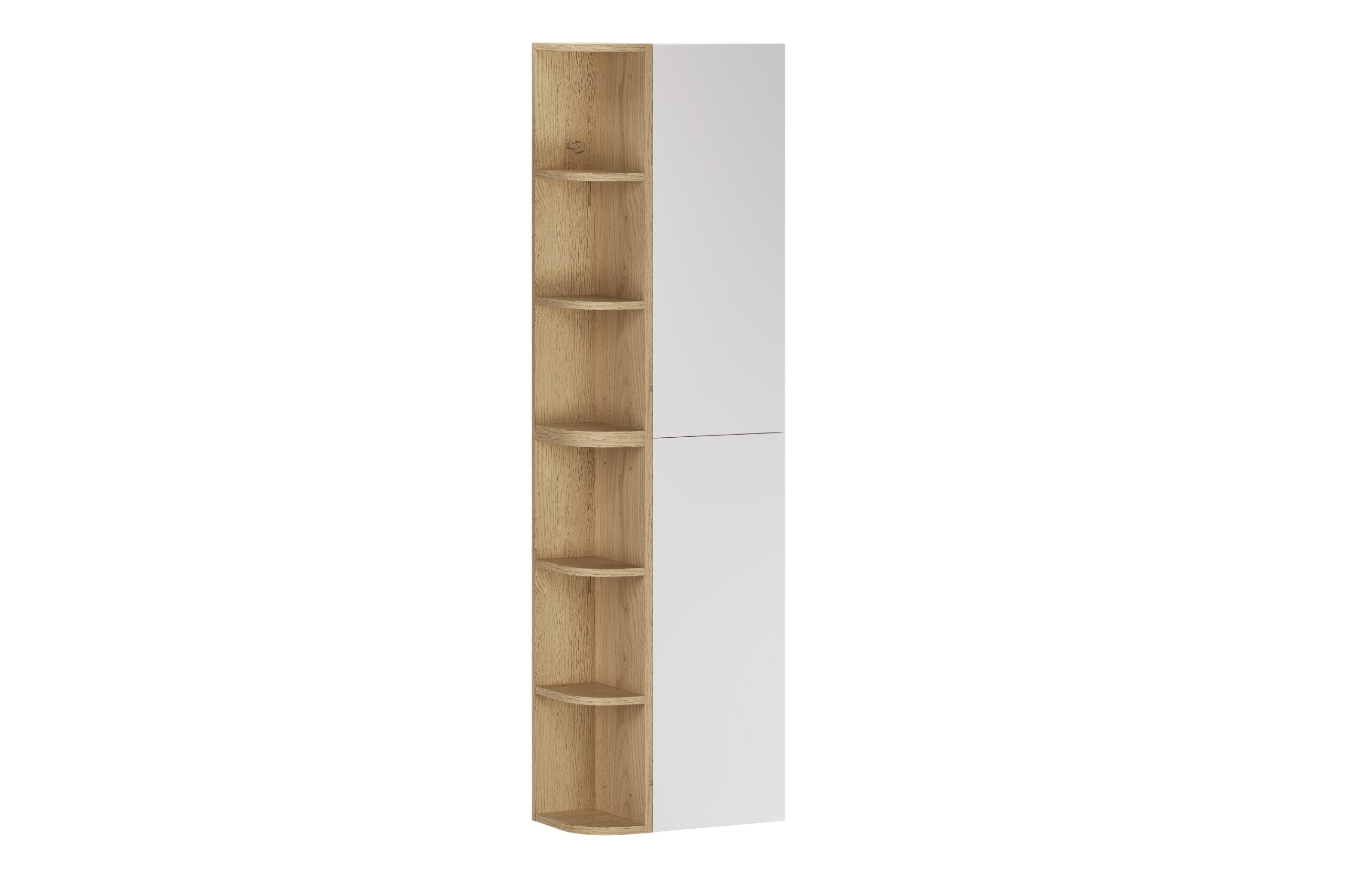 2× Aster White Wall-Hung Cabinet 1 Door + 2× Cremona UN Corner Shelf – White Matt / Oak, Vertical Set
