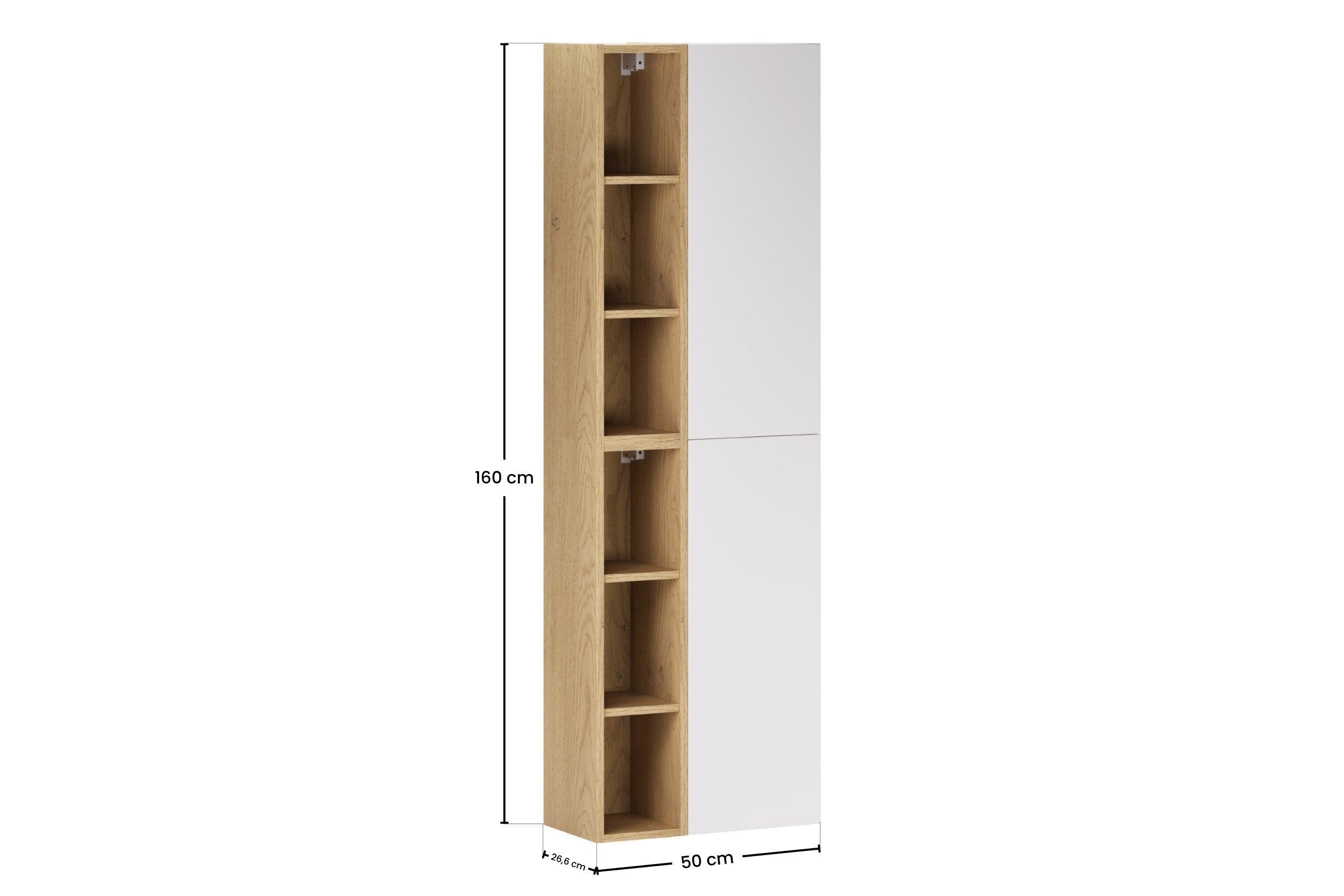2× Aster White Wall-Hung Cabinet 1 Door + 2× Cremona UN Open Shelf – White Matt / Oak, Vertical Set