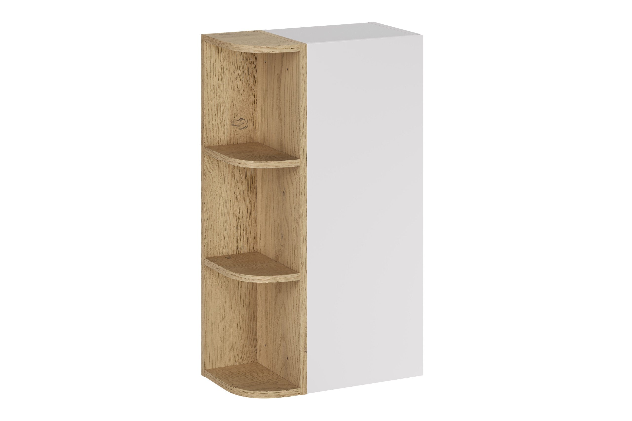 Aster White Wall-Hung Cabinet 1 Door + Cremona UN Corner Shelf – White Matt / Oak, 45 cm Set
