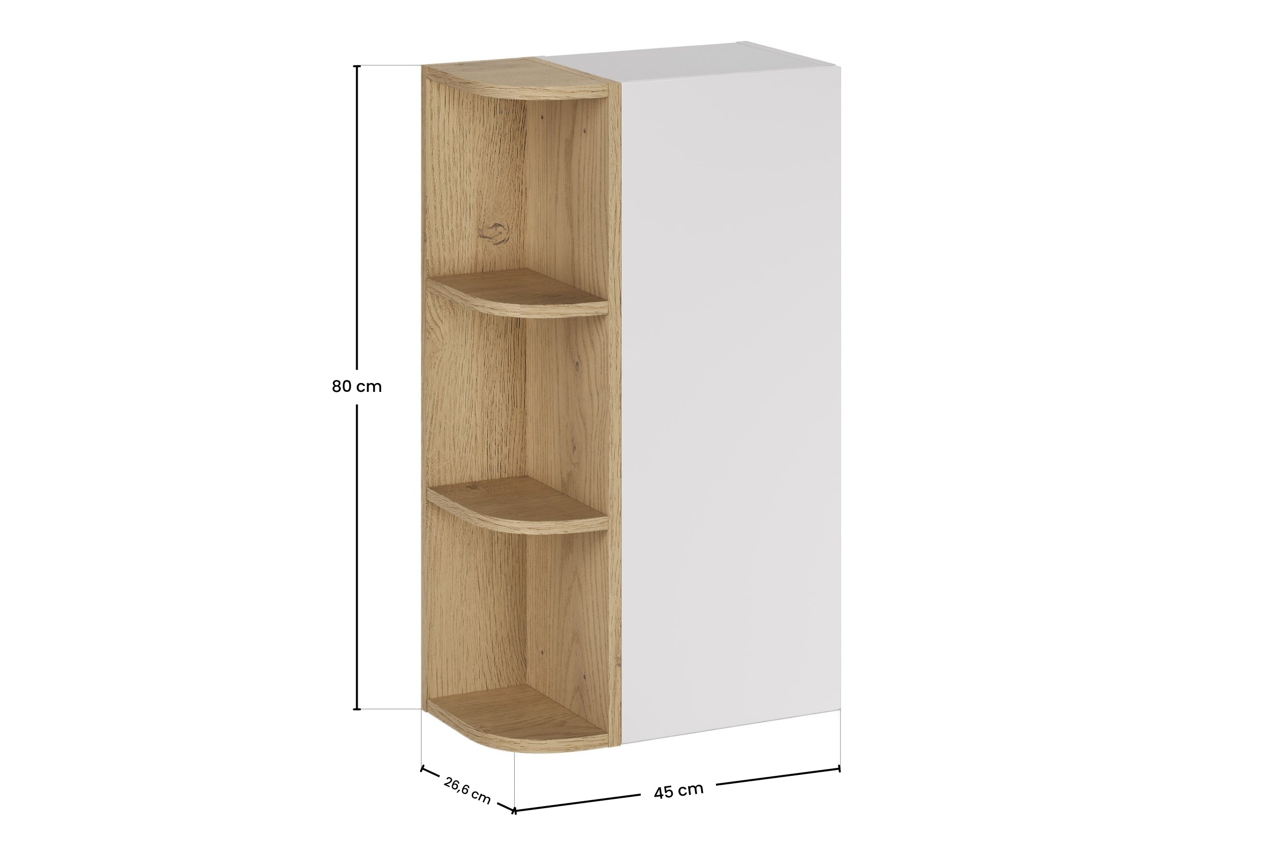 Aster White Wall-Hung Cabinet 1 Door + Cremona UN Corner Shelf – White Matt / Oak, 45 cm Set