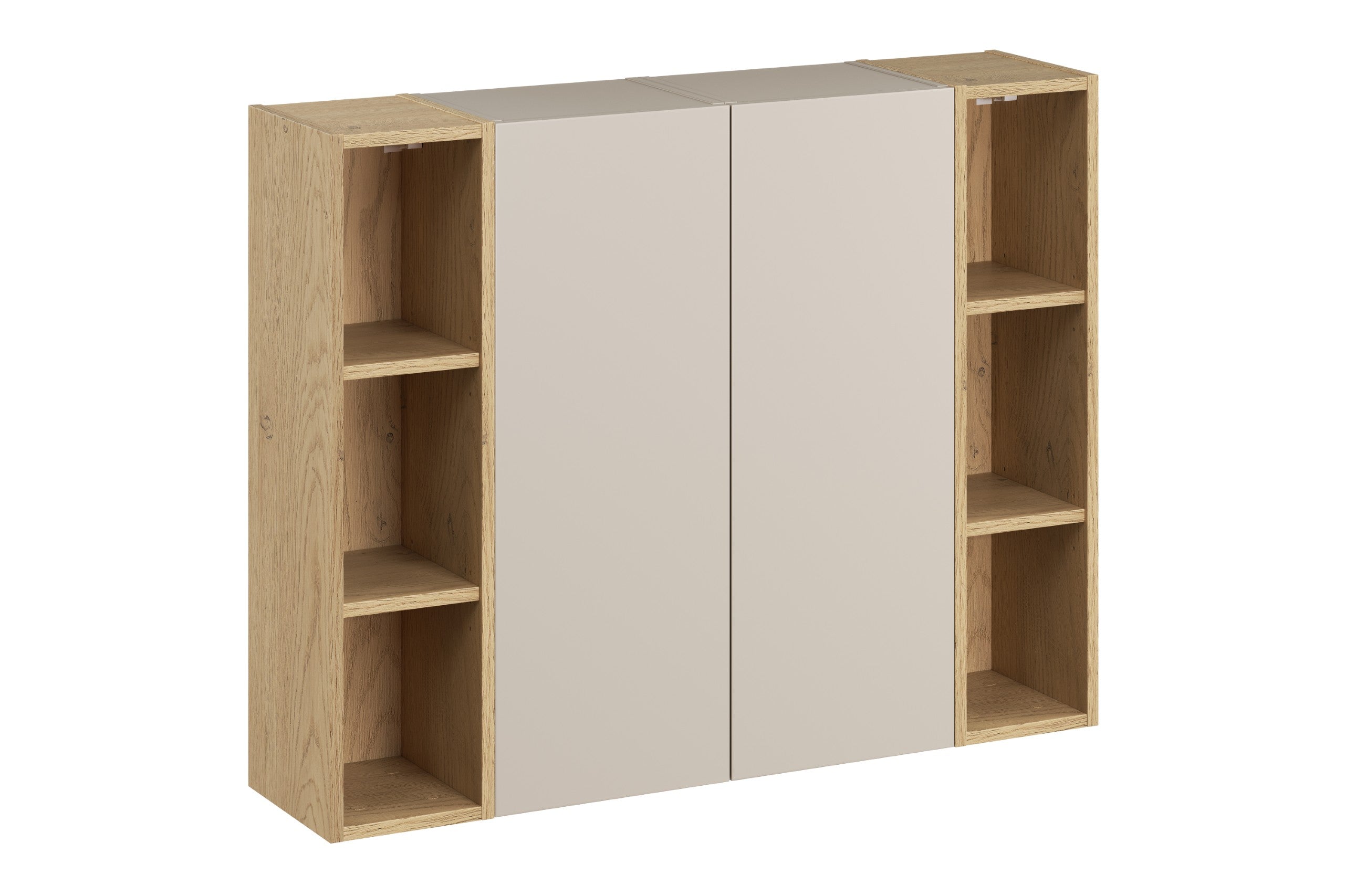 2× Dalia Cashmere Wall-Hung Cabinet 1 Door + 2× Cremona UN Open Shelf – Cashmere / Oak, 100 cm Set