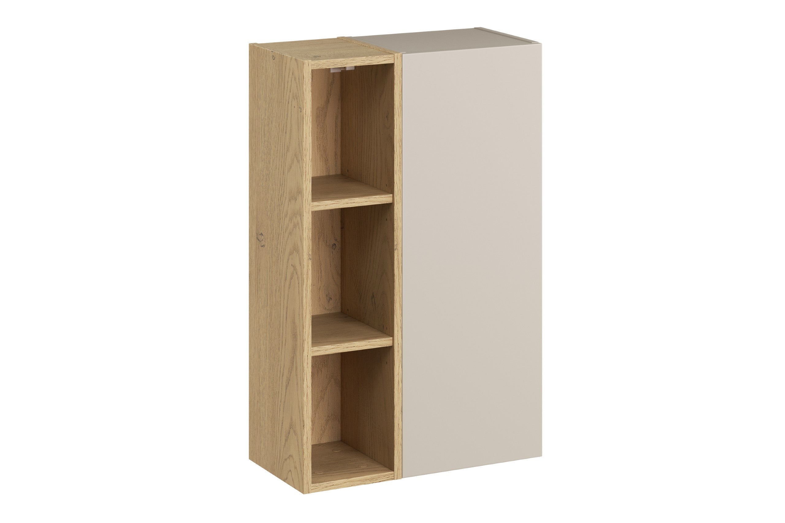 2× Dalia Cashmere Wall-Hung Cabinet 1 Door + 2× Cremona UN Open Shelf – Cashmere / Oak, 100 cm Set