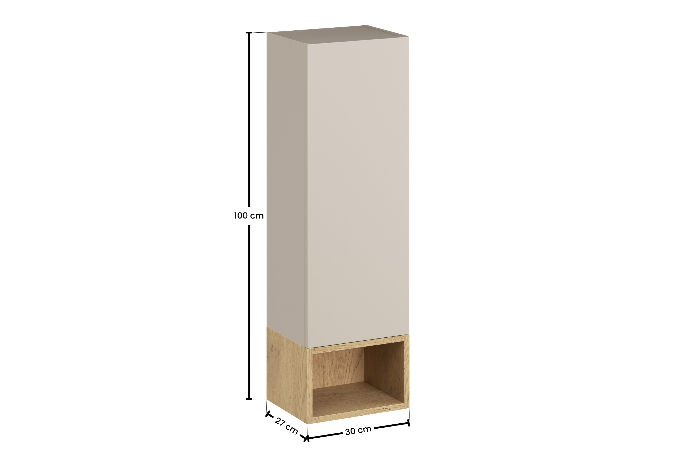 Dalia Wall-Hung Cabinet 1 Door + Cremona UN Open Shelf – Cashmere/ Oak, 30 cm Set