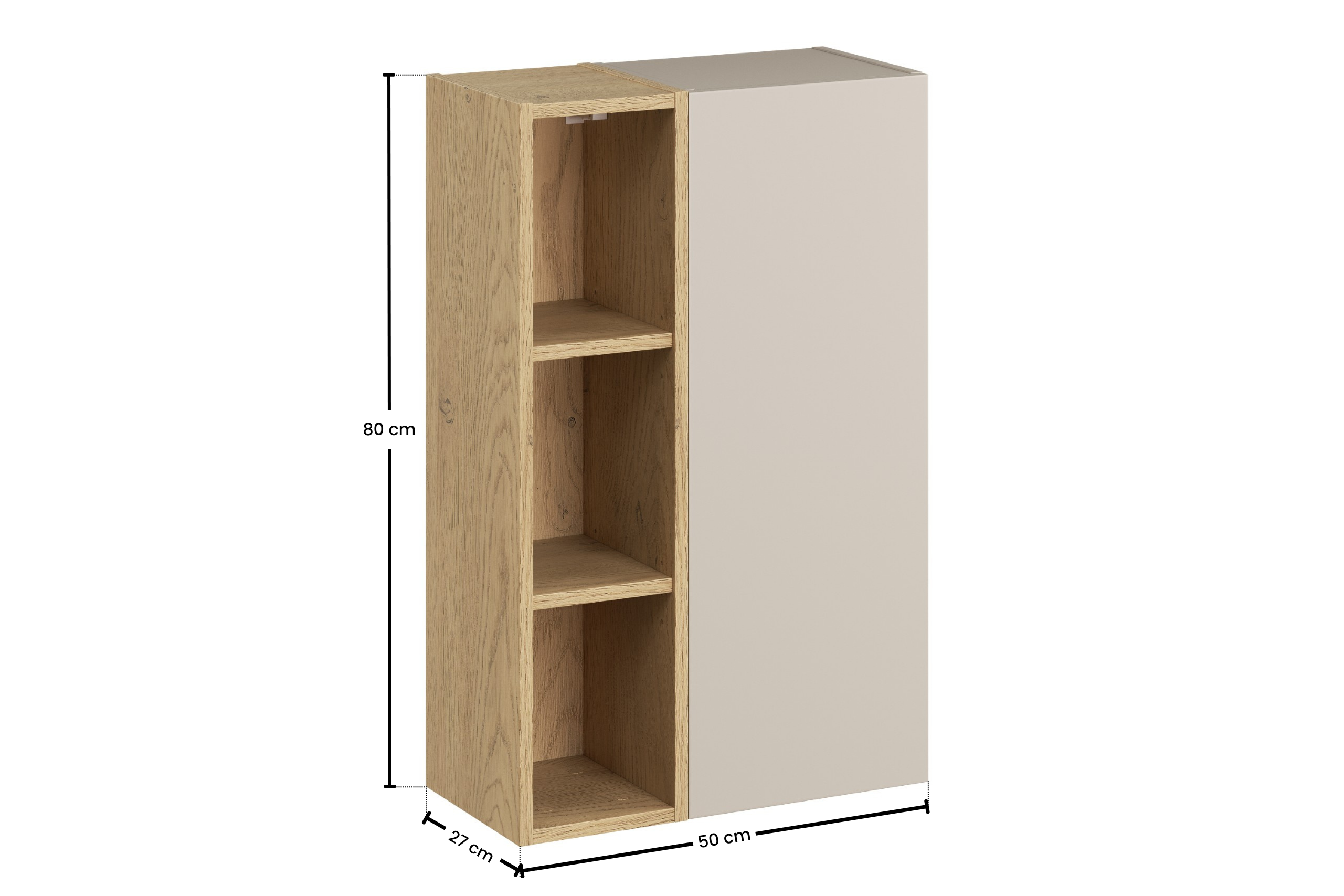 2× Dalia Cashmere Wall-Hung Cabinet 1 Door + 2× Cremona UN Open Shelf – Cashmere / Oak, 100 cm Set