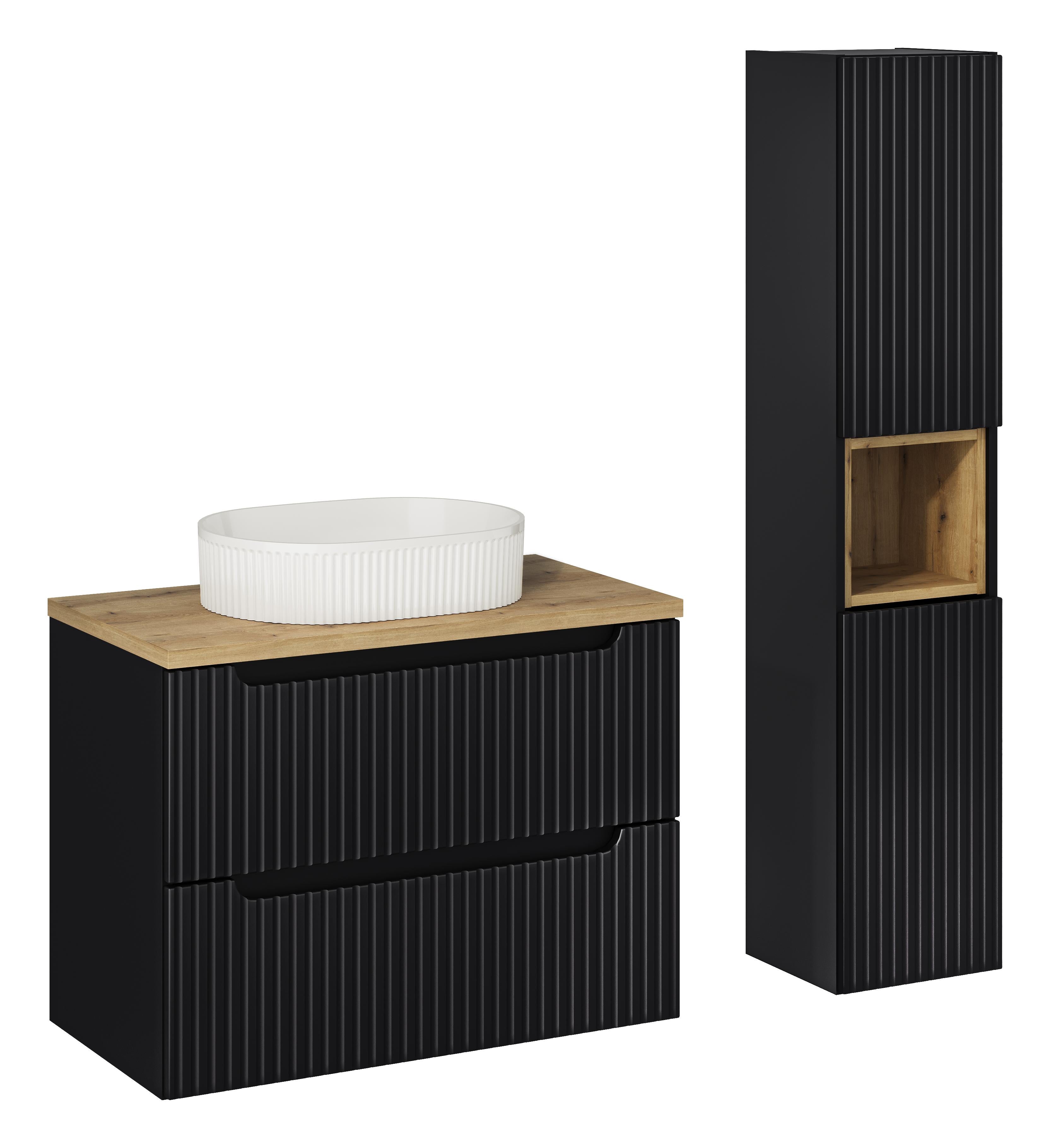 Nova Black 80cm Bathroom Sett with High Cabinet SET-NOB B OAK UN BEYOND 5 WH