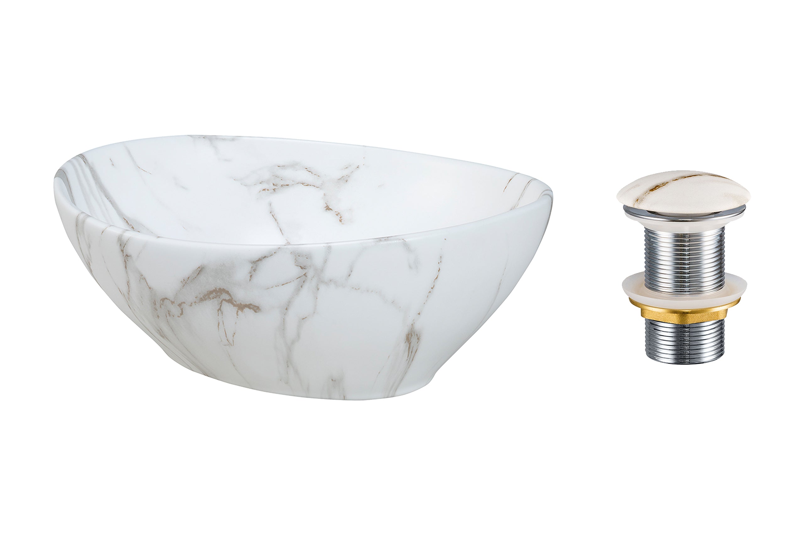 Click-Clack Basin Waste – Matt White Gold Marble, T201M-W3-3