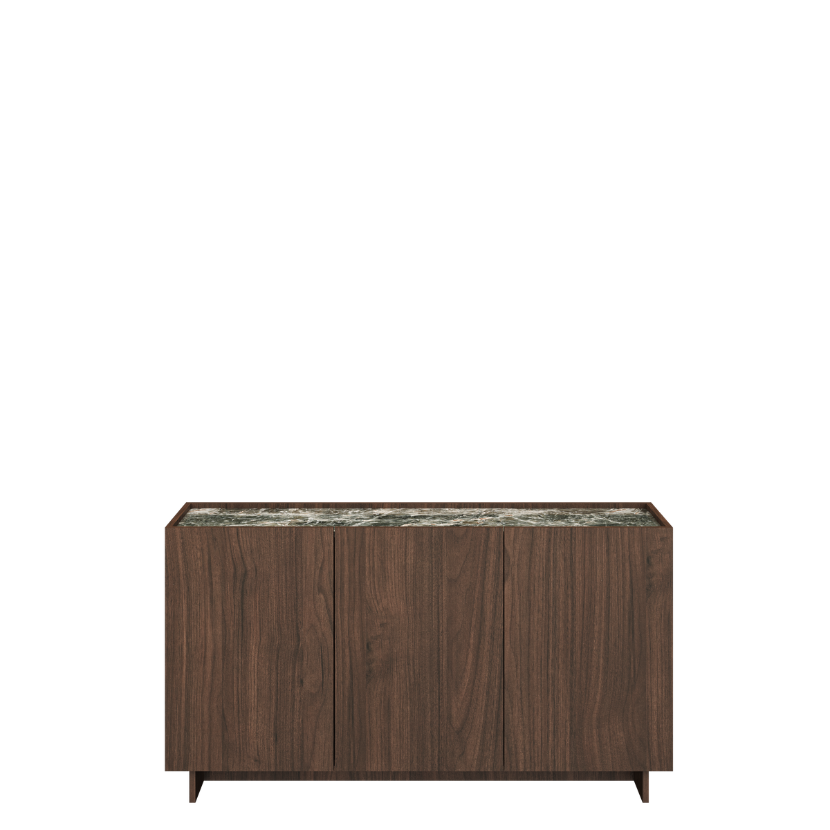 Front view of SOBA Villa Walnut three-door sideboard with green stone-effect top