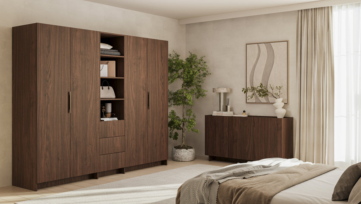 SOBA Villa Walnut Modular Wardrobe Set – 250 cm