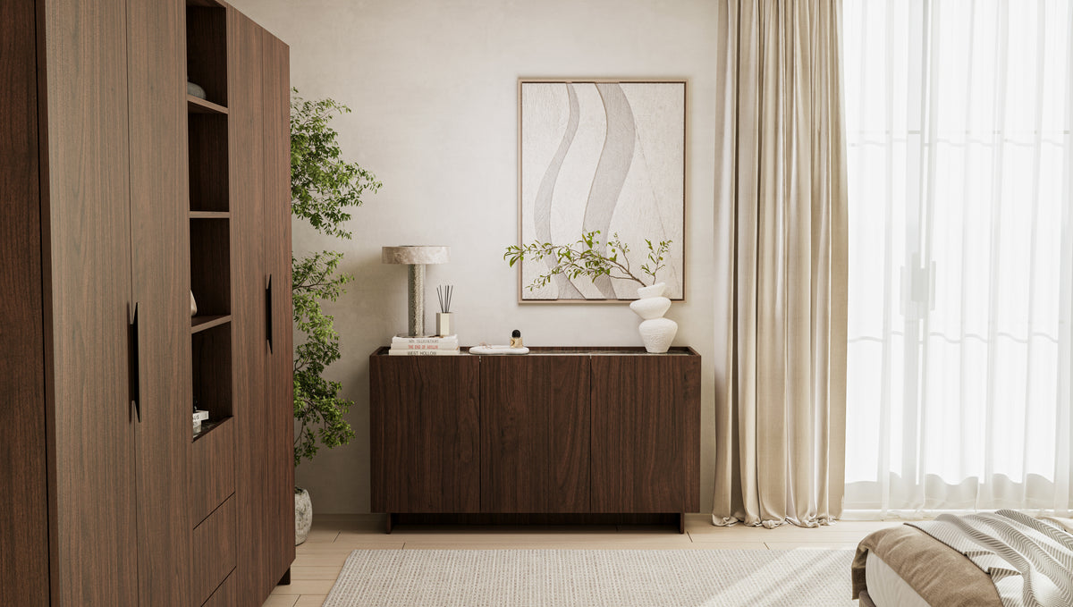 SOBA 3-Door Sideboard – Villa Walnut with Green Stone-Effect Top, 150 cm