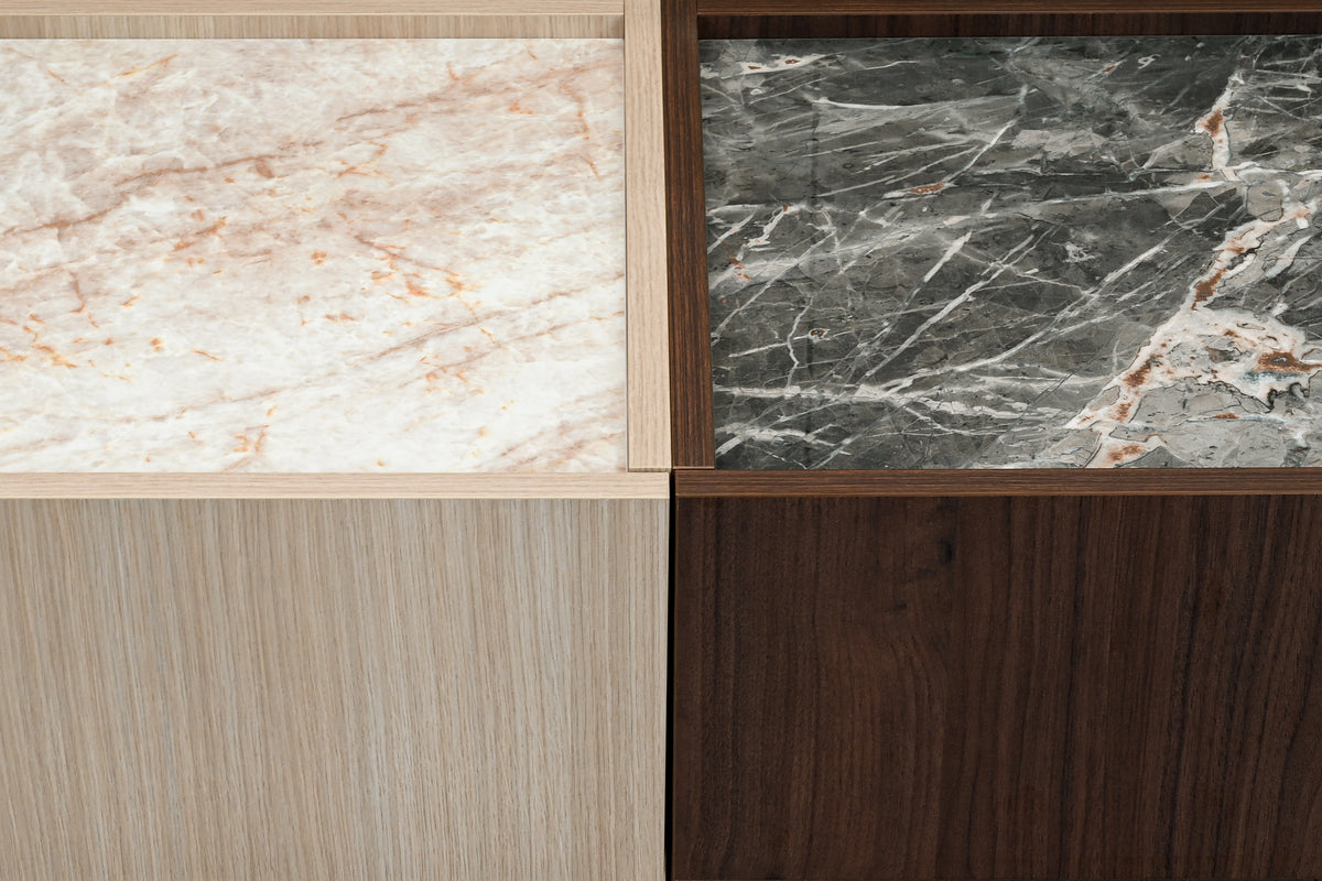 SOBA Bedside Table – Orzech Villa & Green Stone Effect, 50 cm
