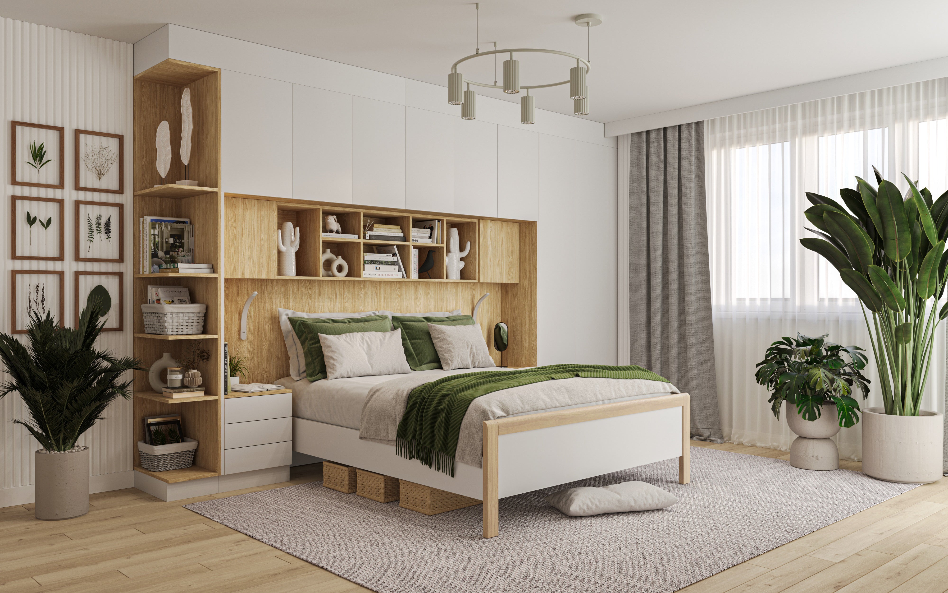 SLEEP VARIA Customizable Bedroom Build-in System with Nightstands – Oiled Oak / White Gloss
