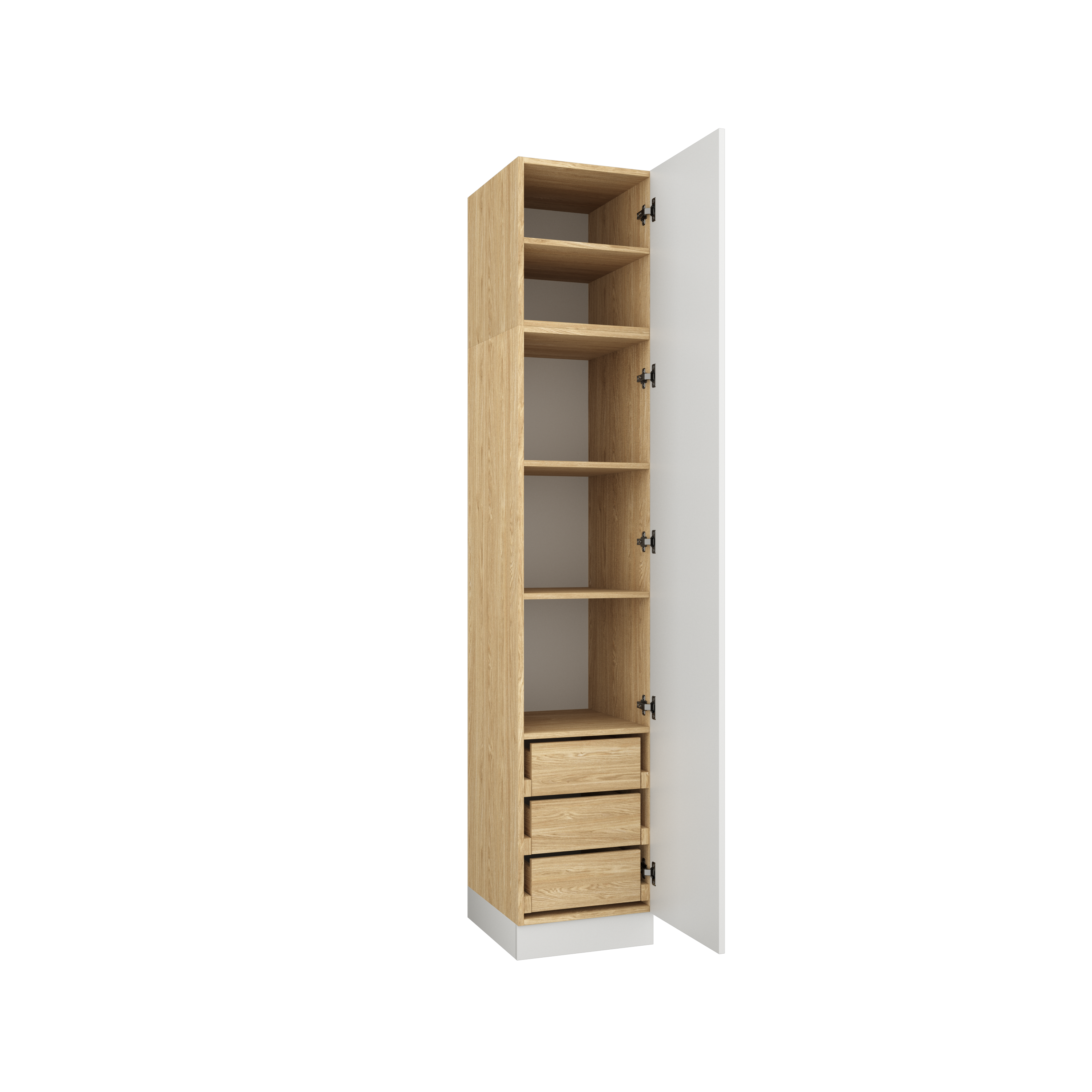 SLEEP VARIA 1-Door Wardrobe with Drawers and Shelves 45 cm - Oiled Oak / White Gloss