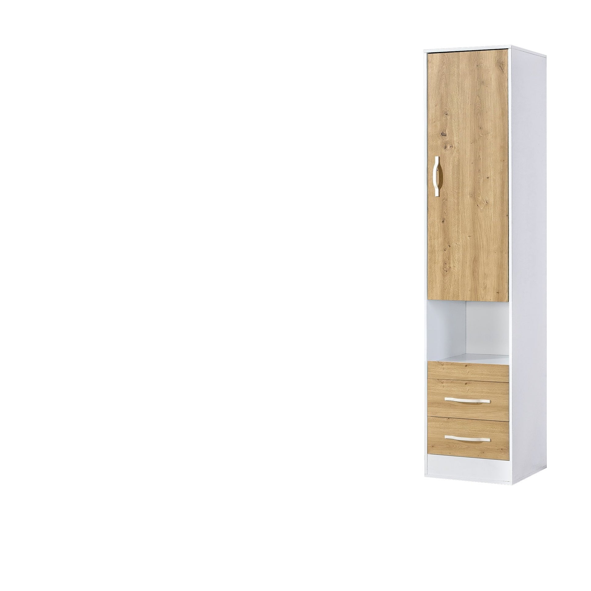 Domel Oak-White Tall Cabinet