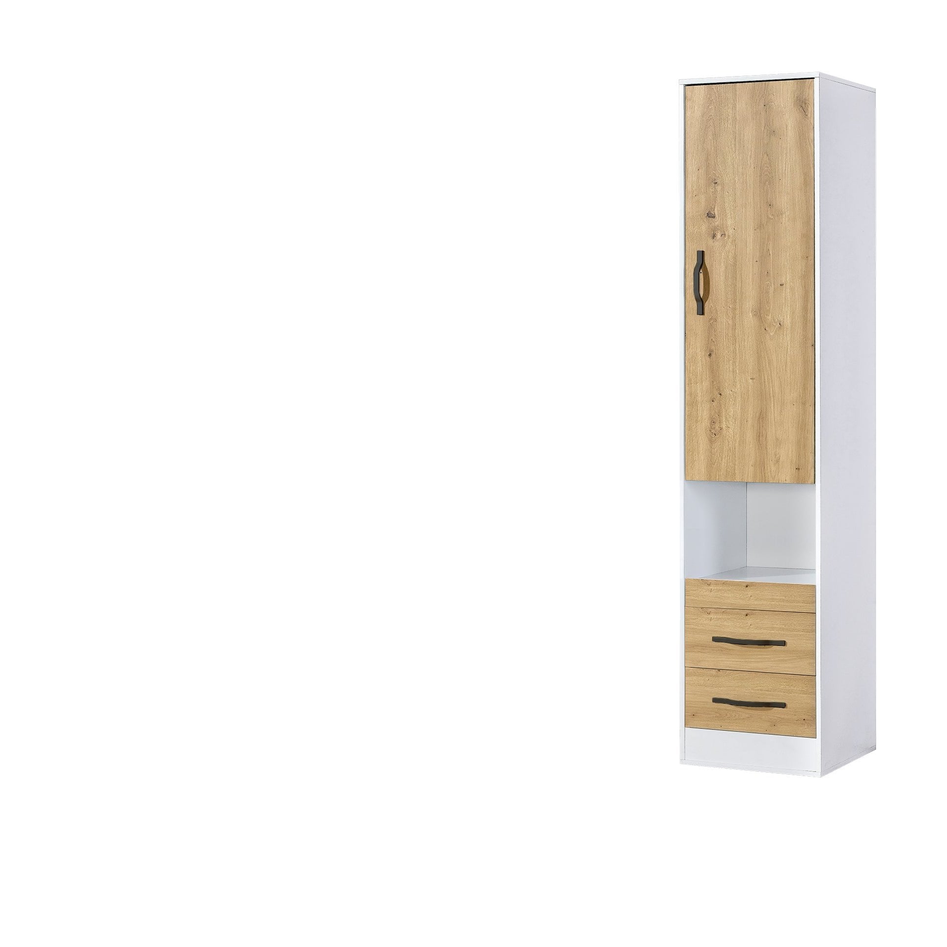 Domel Oak-White Tall Cabinet