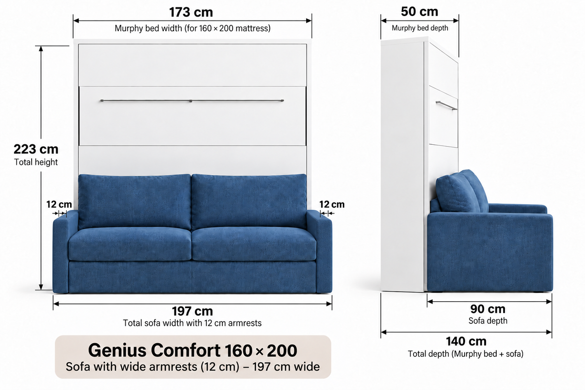 Customizable Genius Comfort Murphy Bed with Sofa 160 x 200 cm – Cashmere