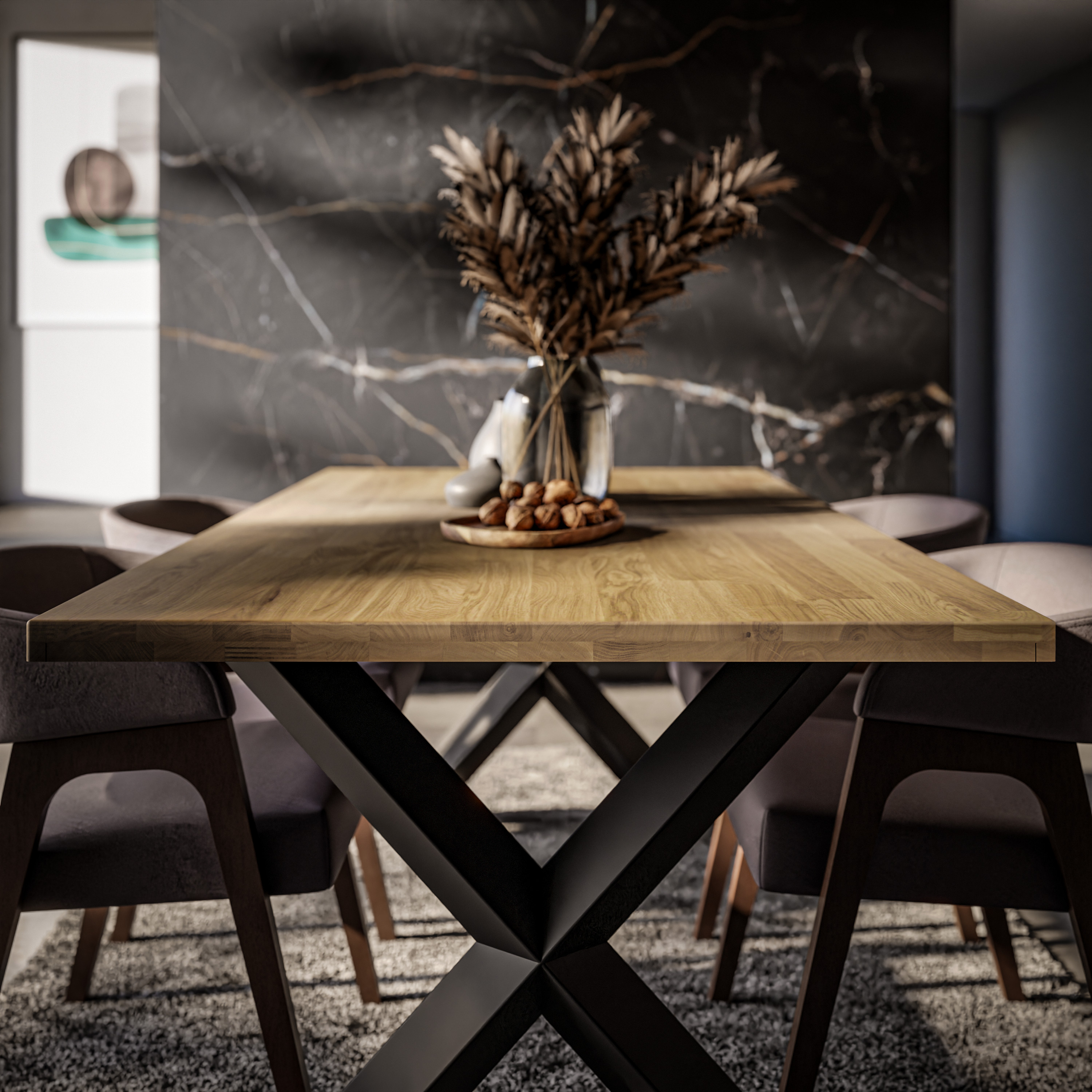Round Extendable Dining Table LE MALMO LINEAR 100 x 180 cm- Oiled oak