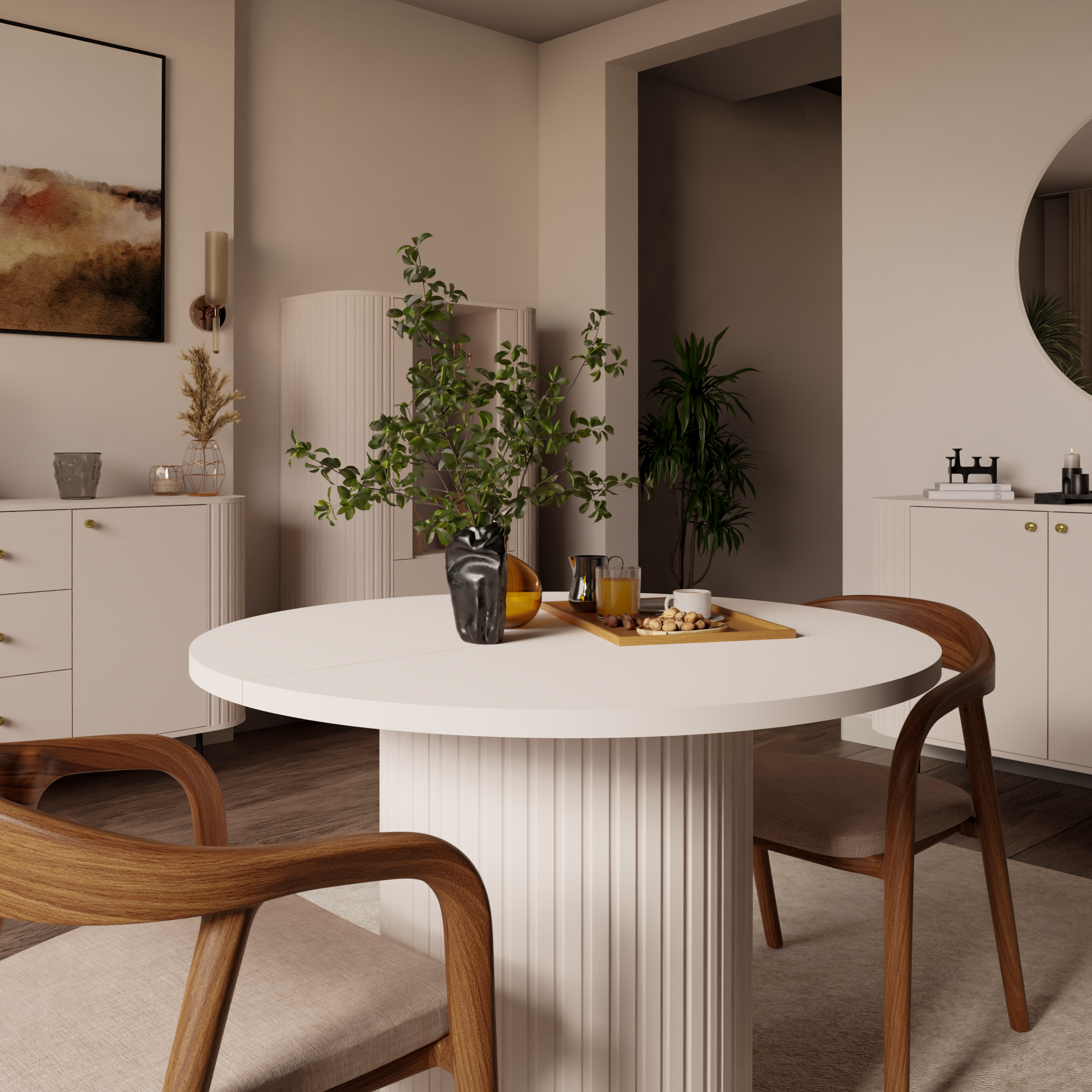 Round Extendable Dining Table LE OVALIO 100-1880 cm- Sand Beige